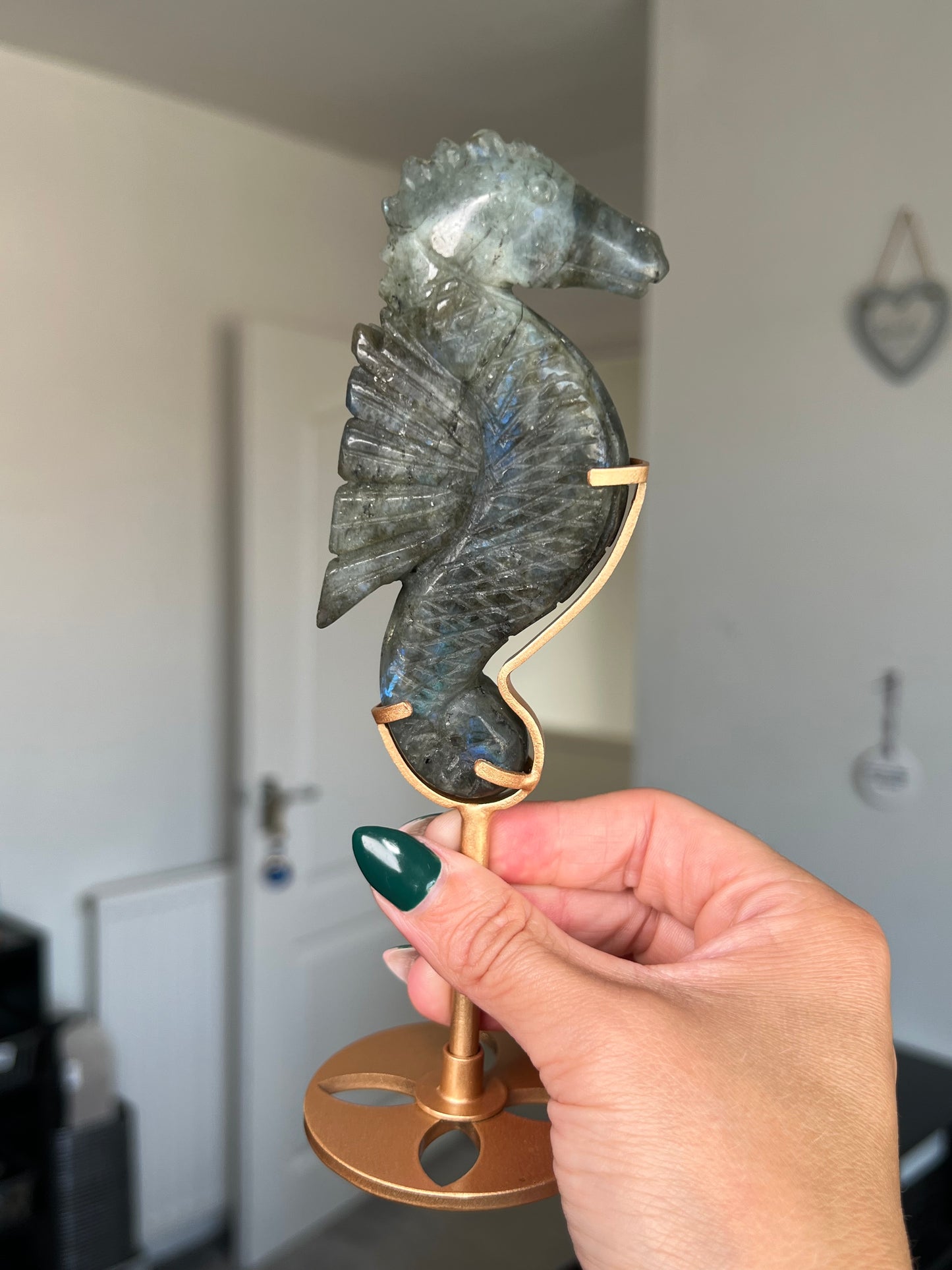 Labradorite Seahorse On Gold Stand