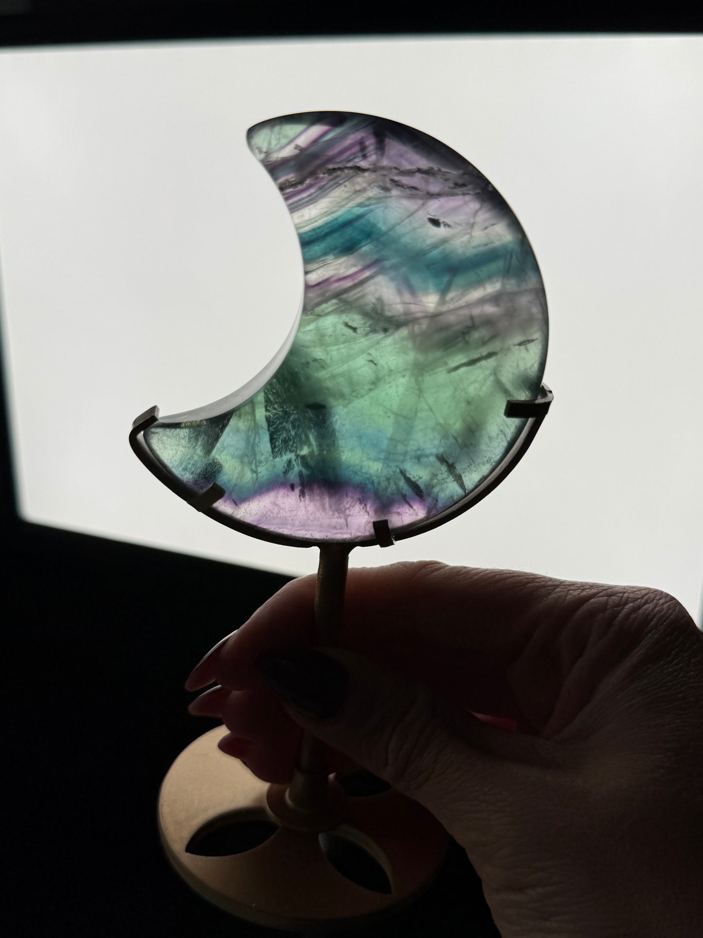 Fluorite Moon On Gold Stand