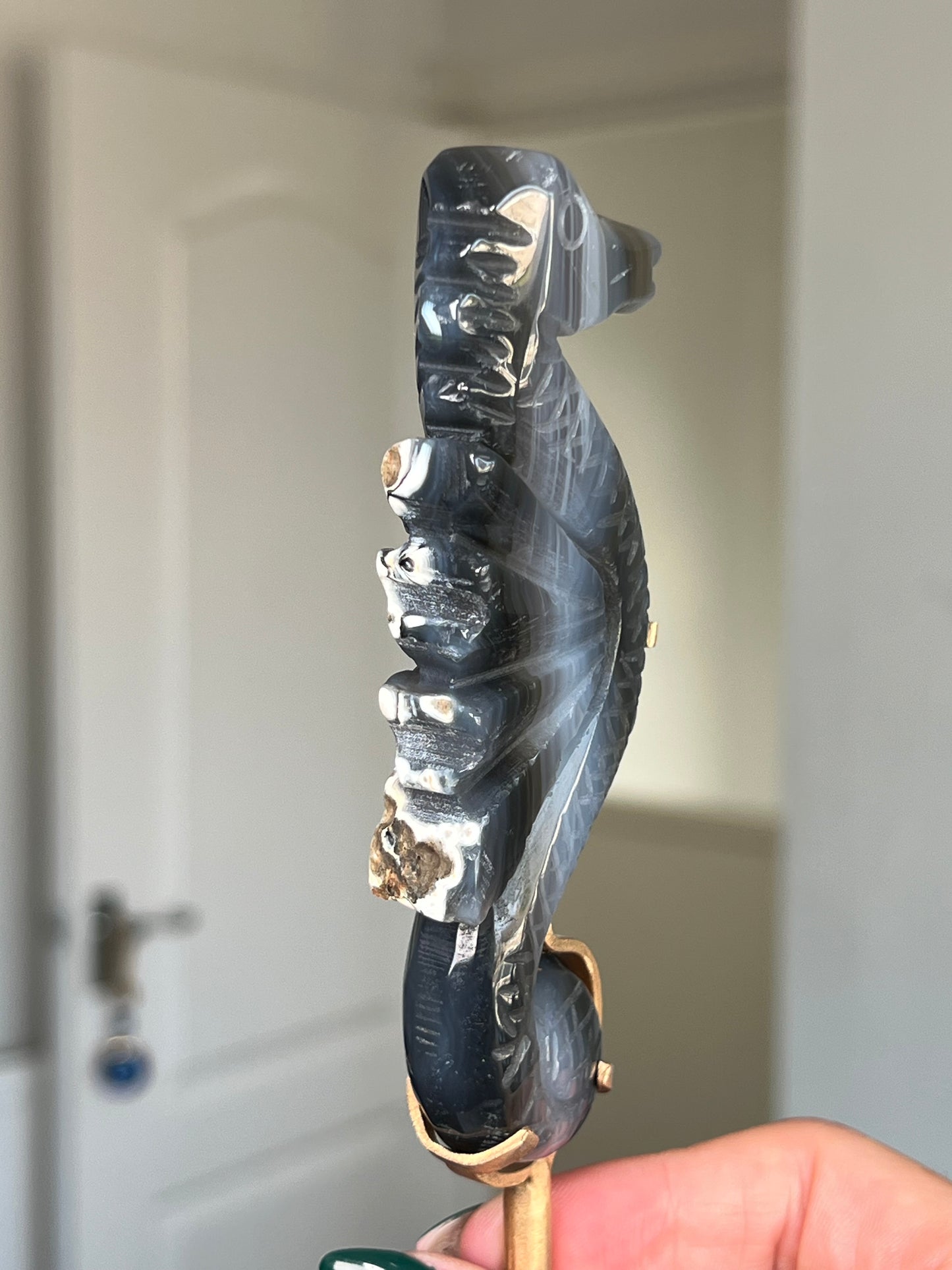 Agate Seahorse On Gold Stand