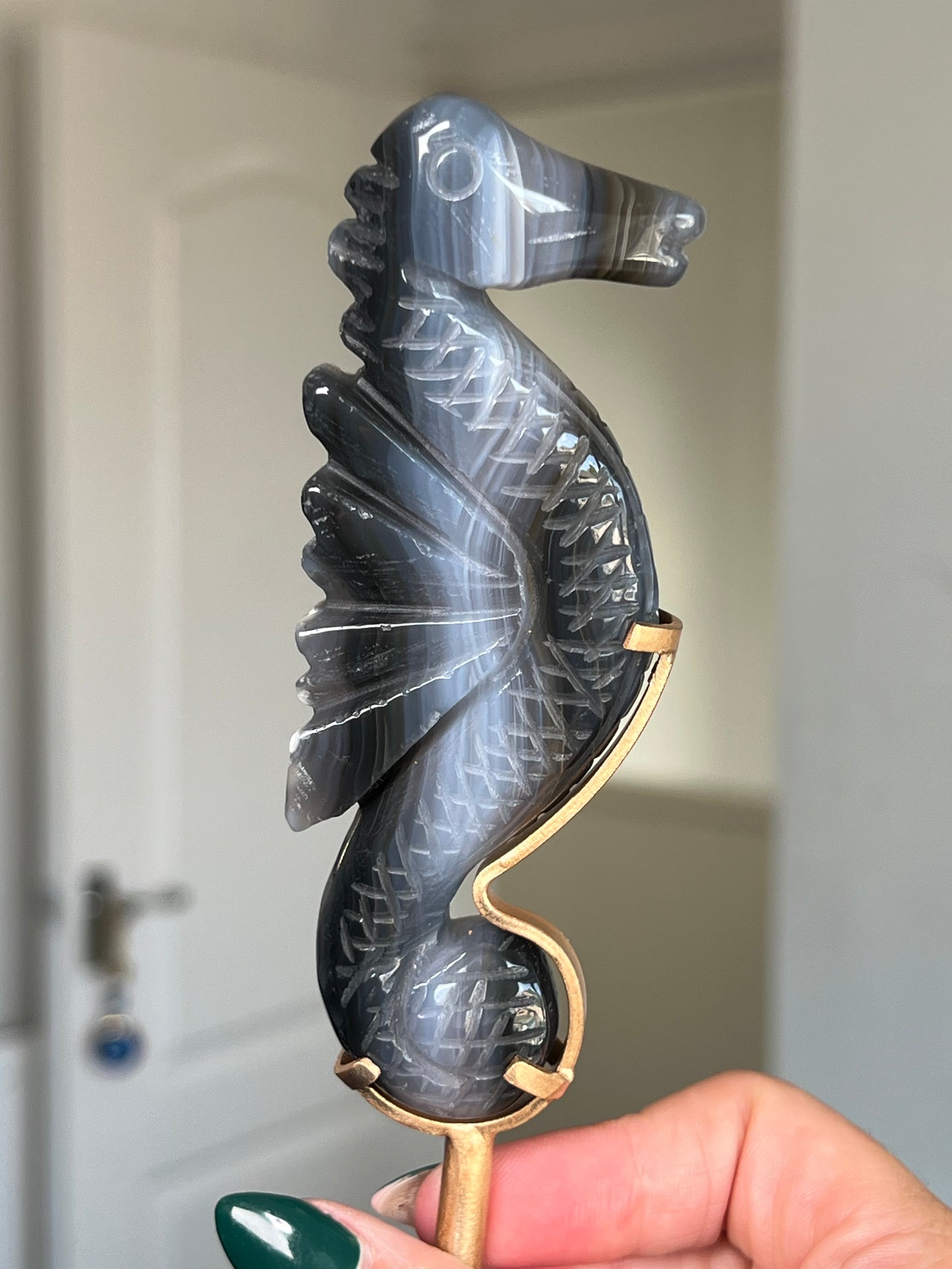 Agate Seahorse On Gold Stand