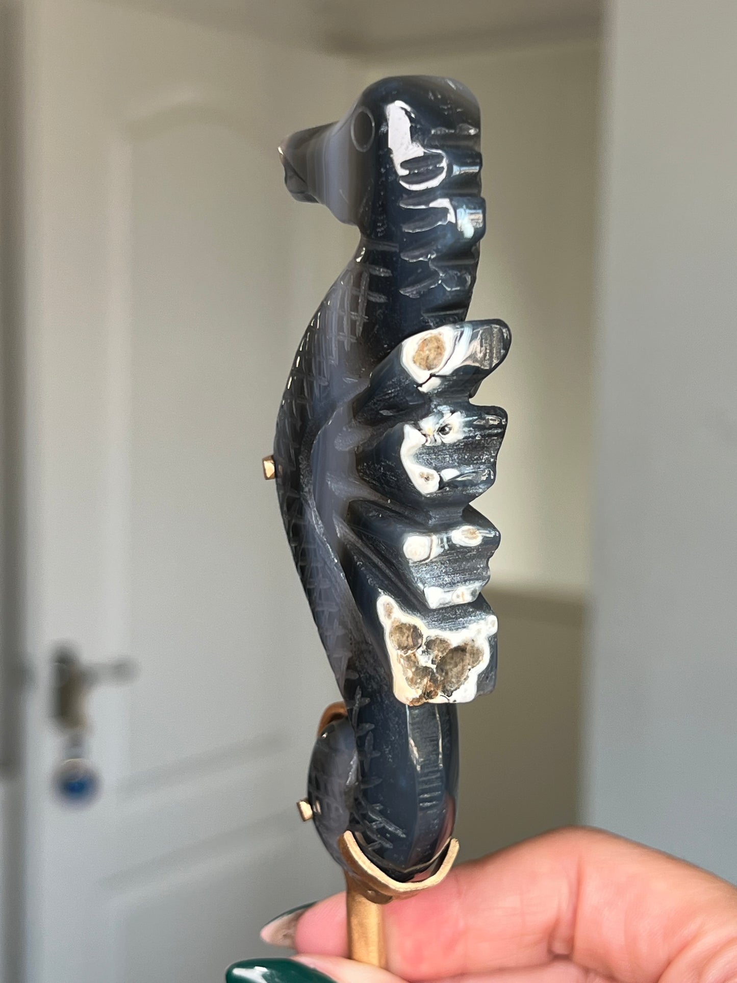Agate Seahorse On Gold Stand