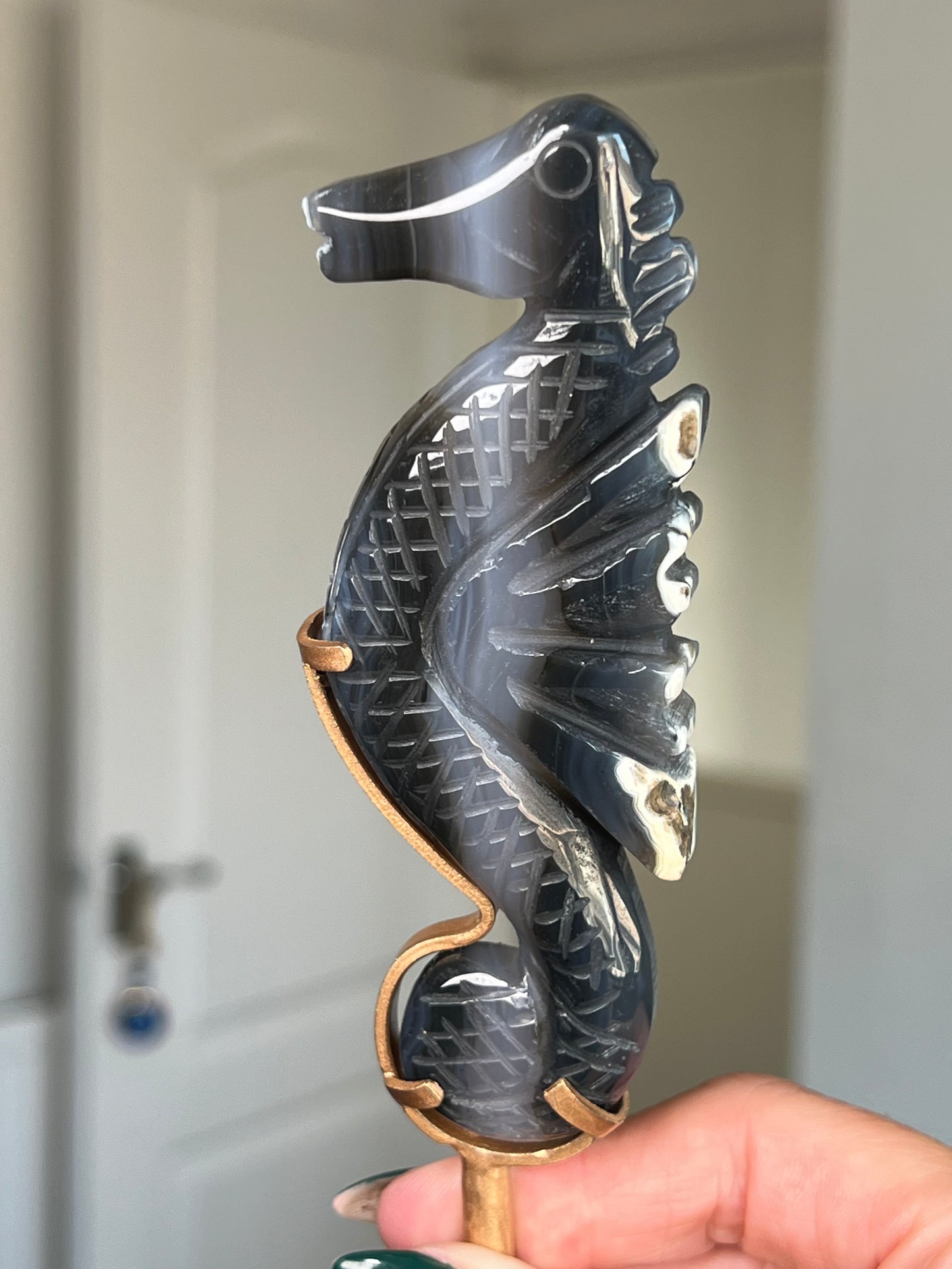 Agate Seahorse On Gold Stand