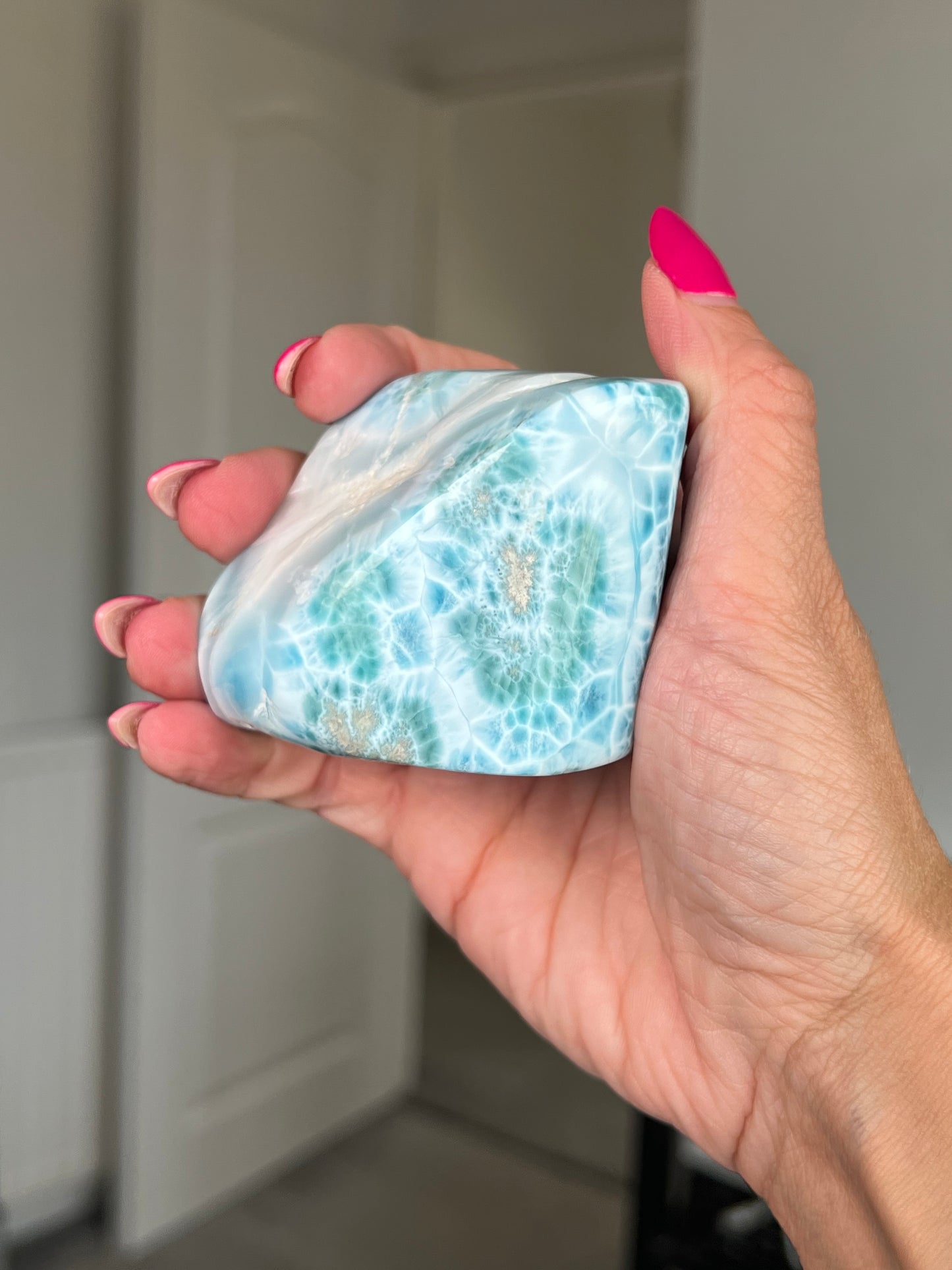 Larimar Core On Glass Stand