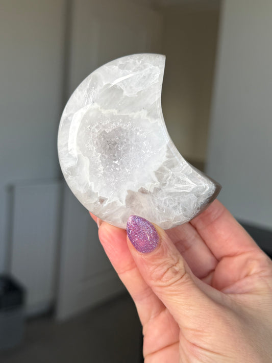 Agate Moon On Gold Stand