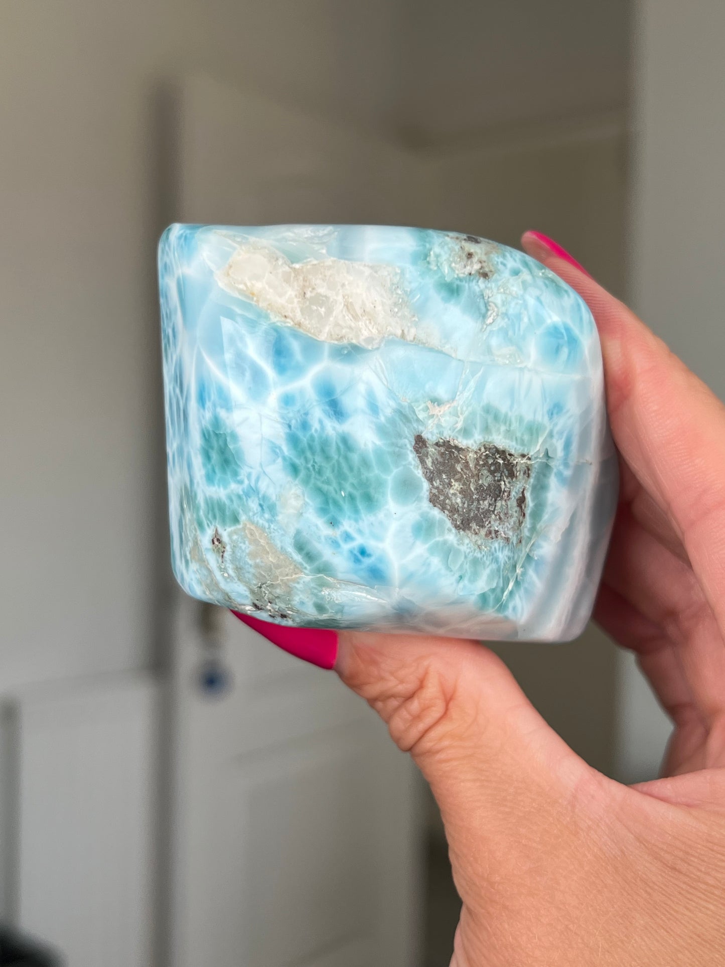 Larimar Core On Glass Stand