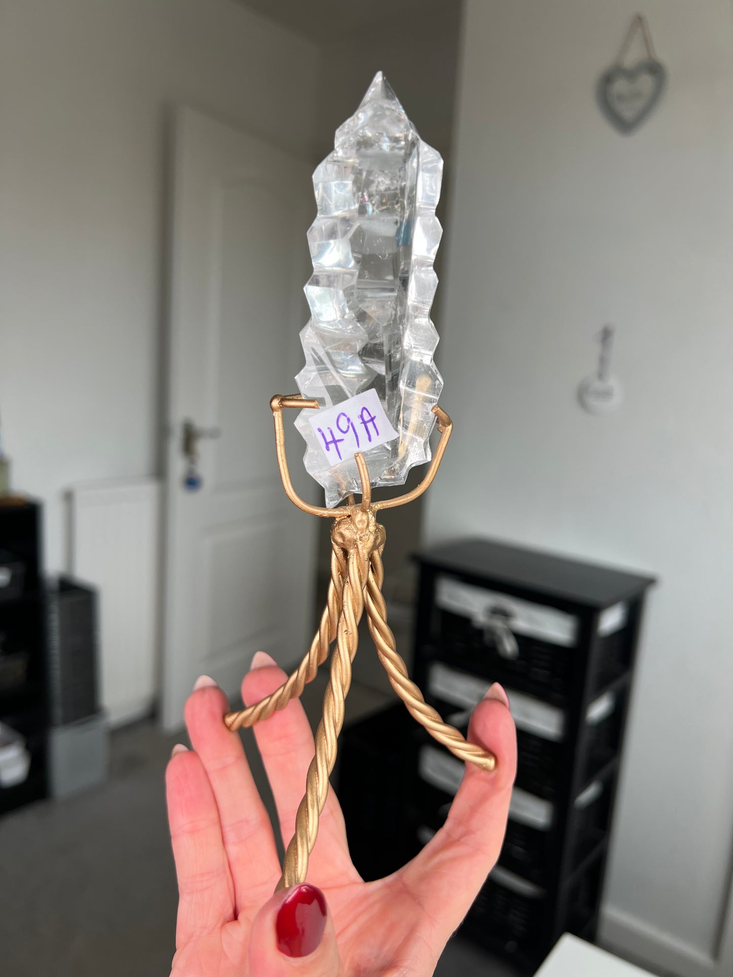 High Grade Brazilian Clear Quartz Sculpture On Gold Twisty Stand