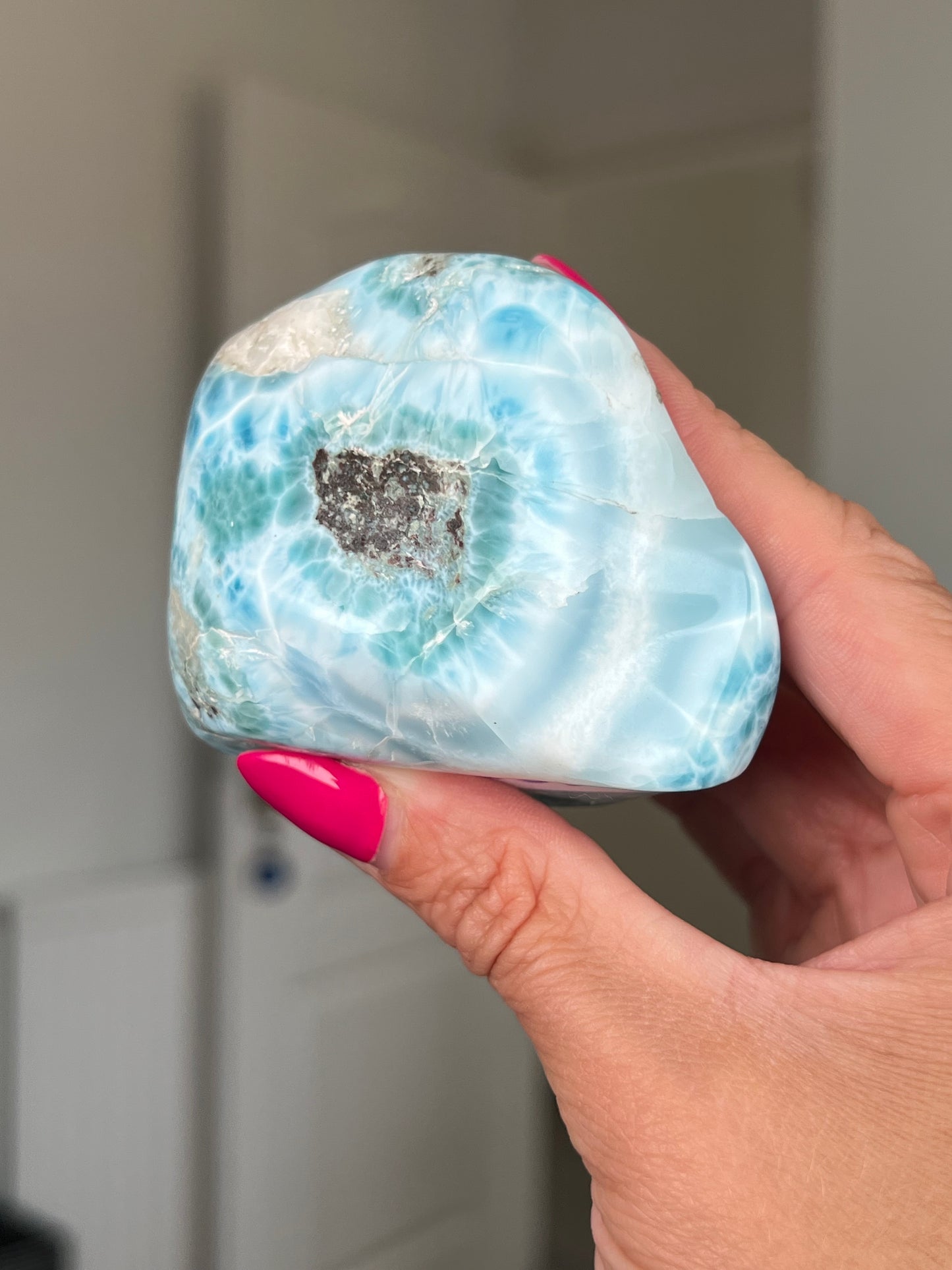 Larimar Core On Glass Stand