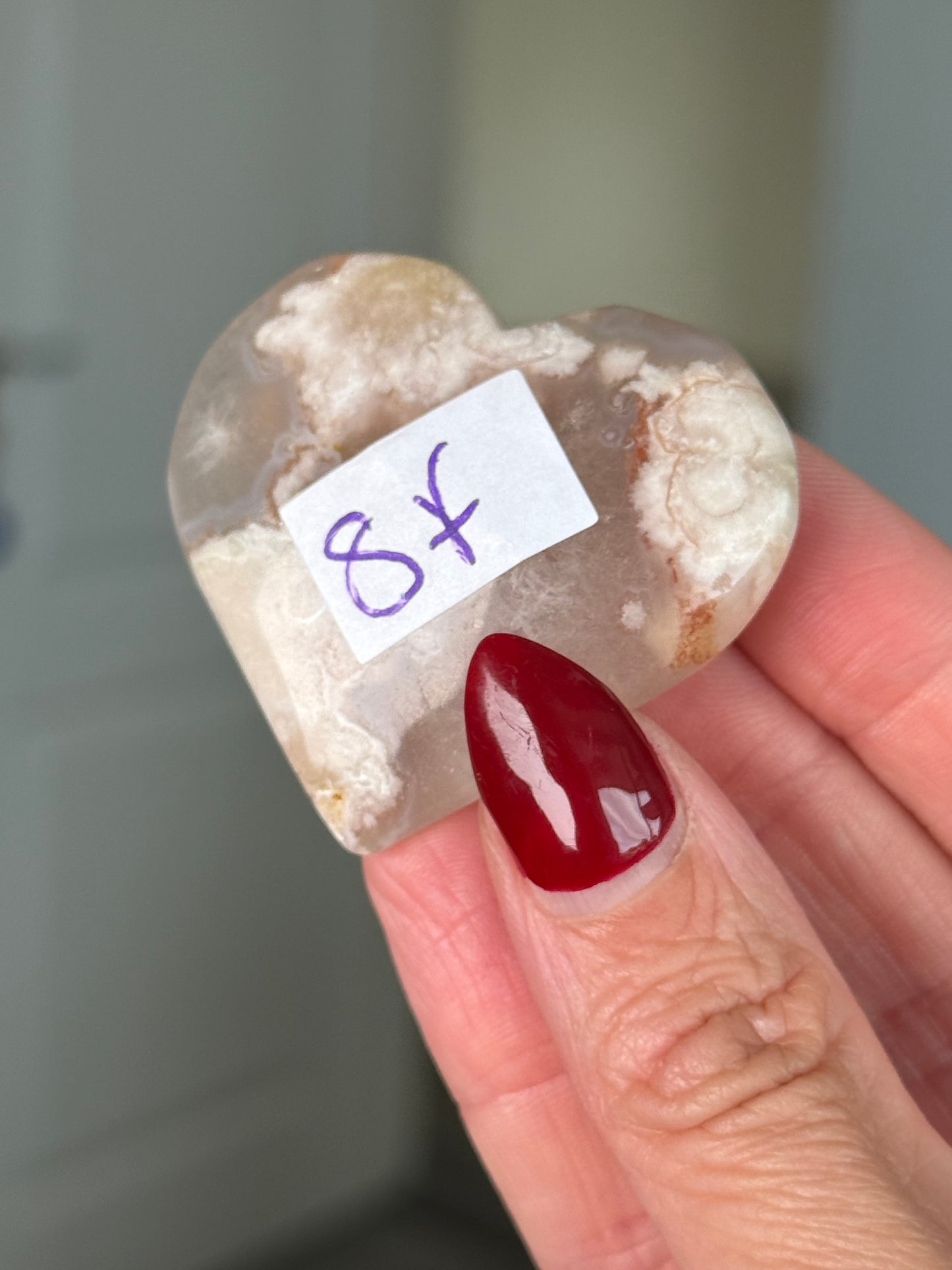 Flower Agate Heart With Stand