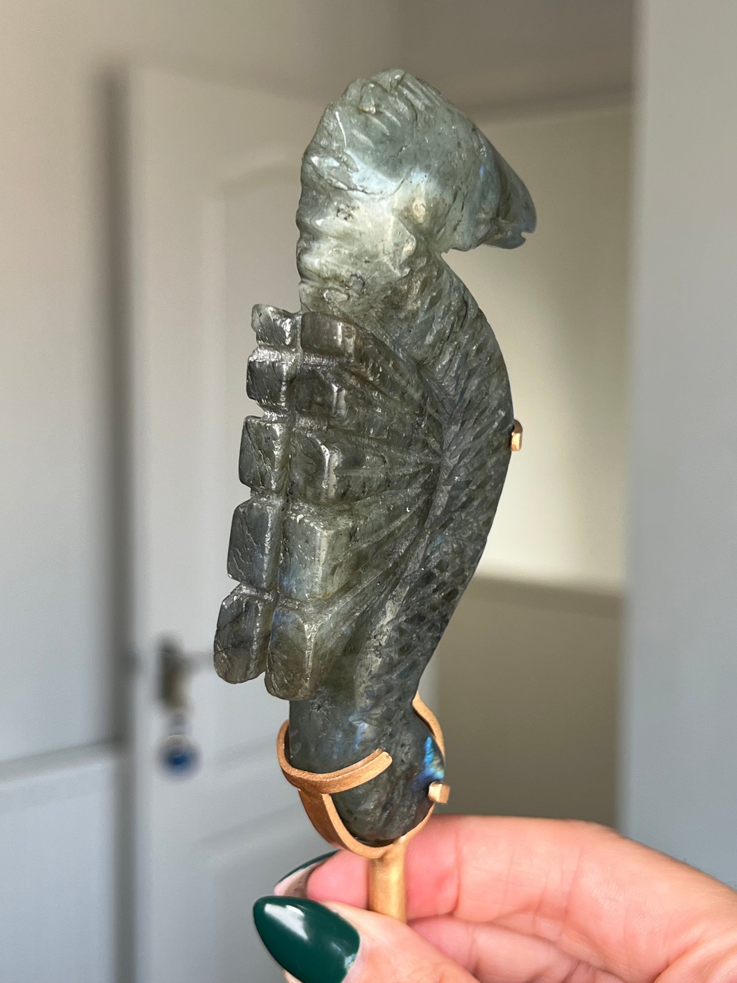 Labradorite Seahorse On Gold Stand