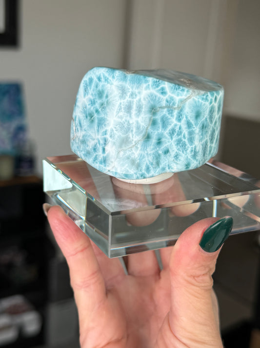 Larimar Core On Glass Stand