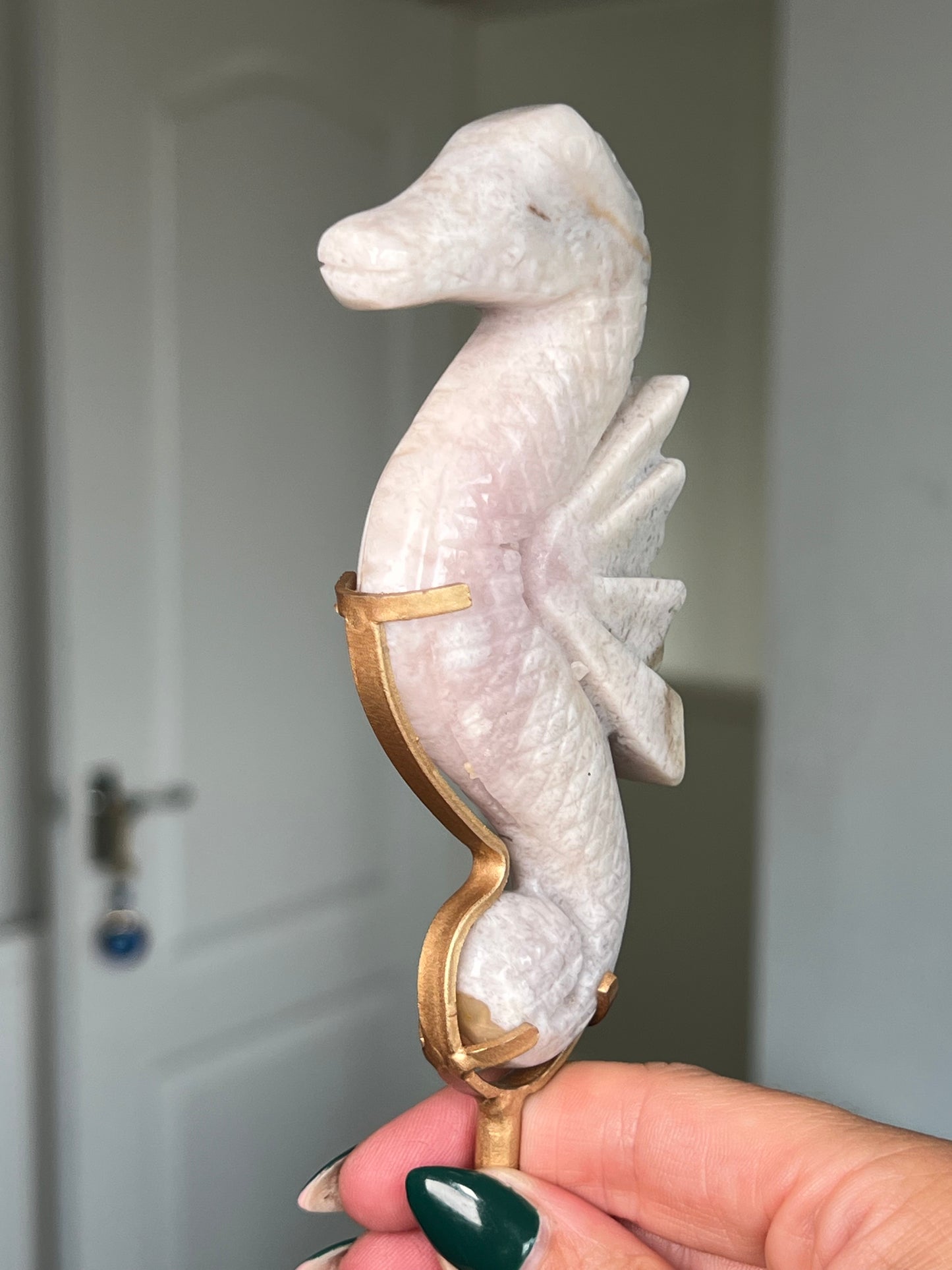 Pink Amethyst Seahorse On Gold Stand