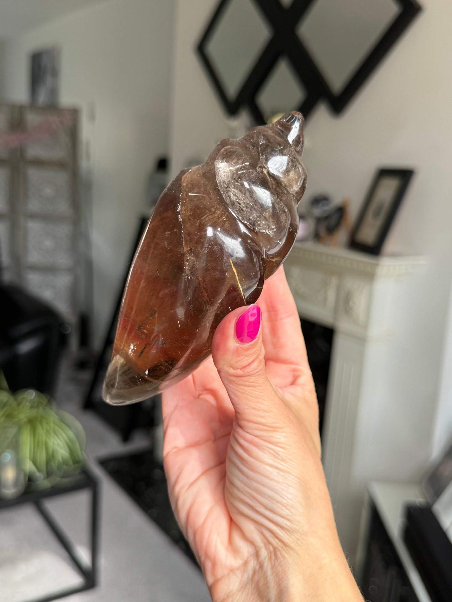 Master Carved Smokey Quartz Shell WITH RUTILE