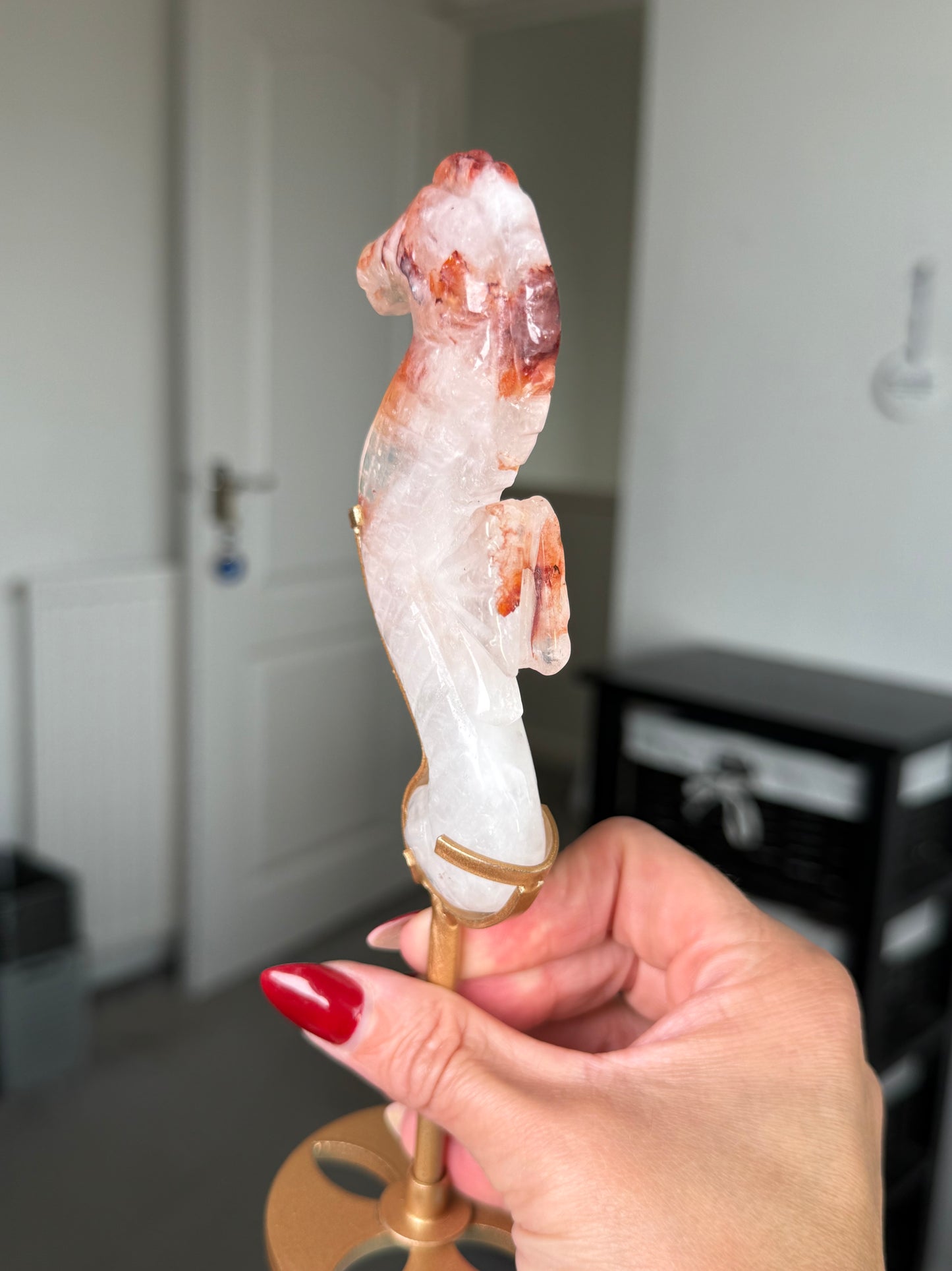 Fire Quartz Seahorse On Gold Stand