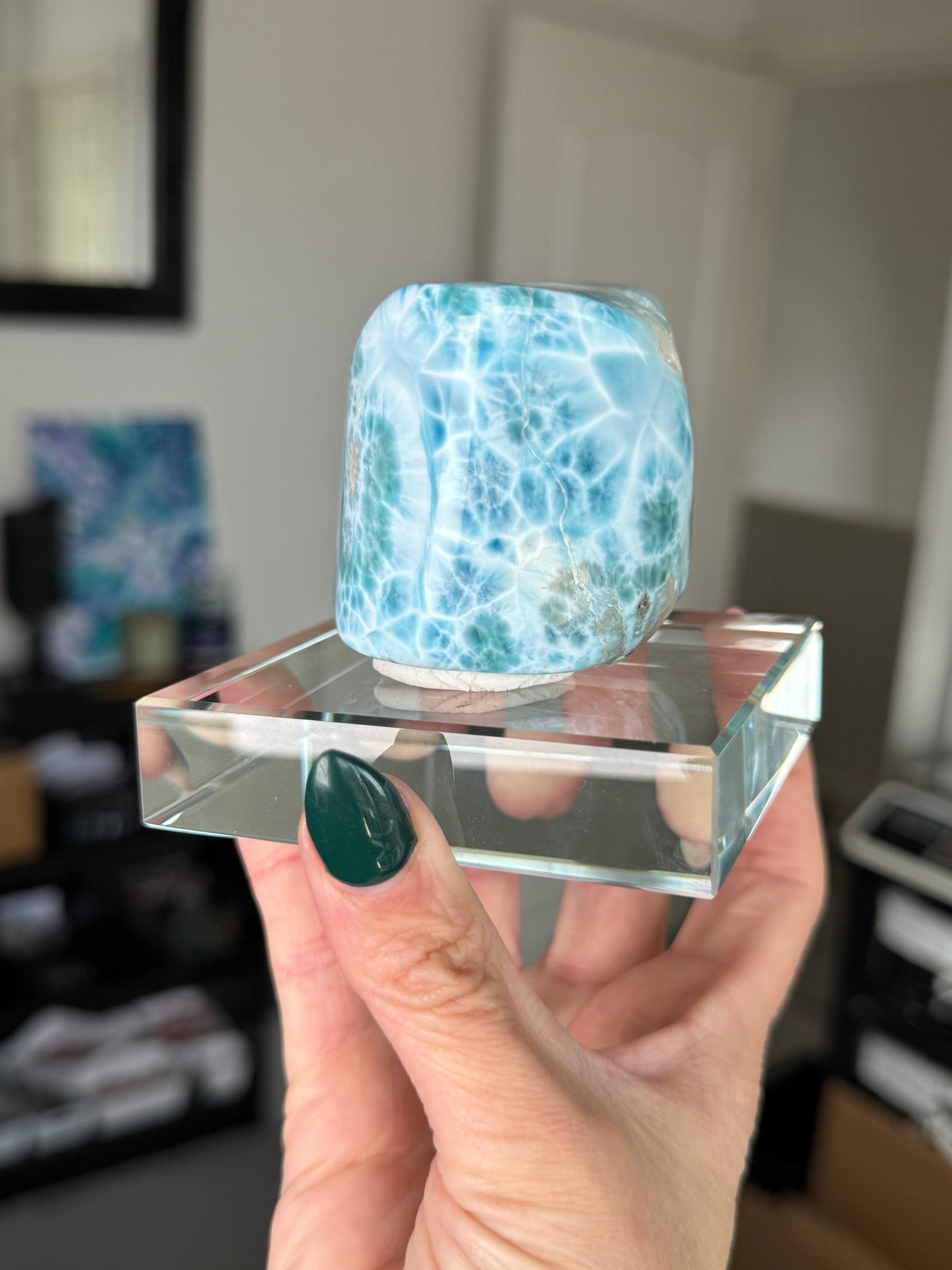 Larimar Core On Glass Stand