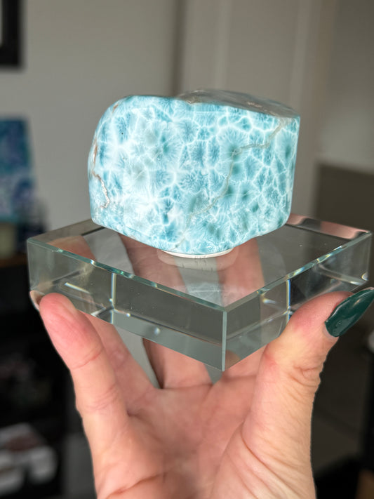 Larimar Core On Glass Stand