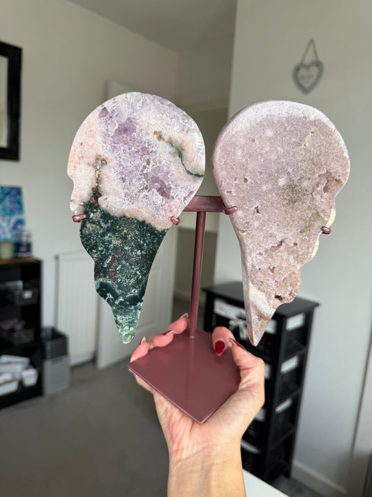 Pink Amethyst Wings On Rose Gold Stand