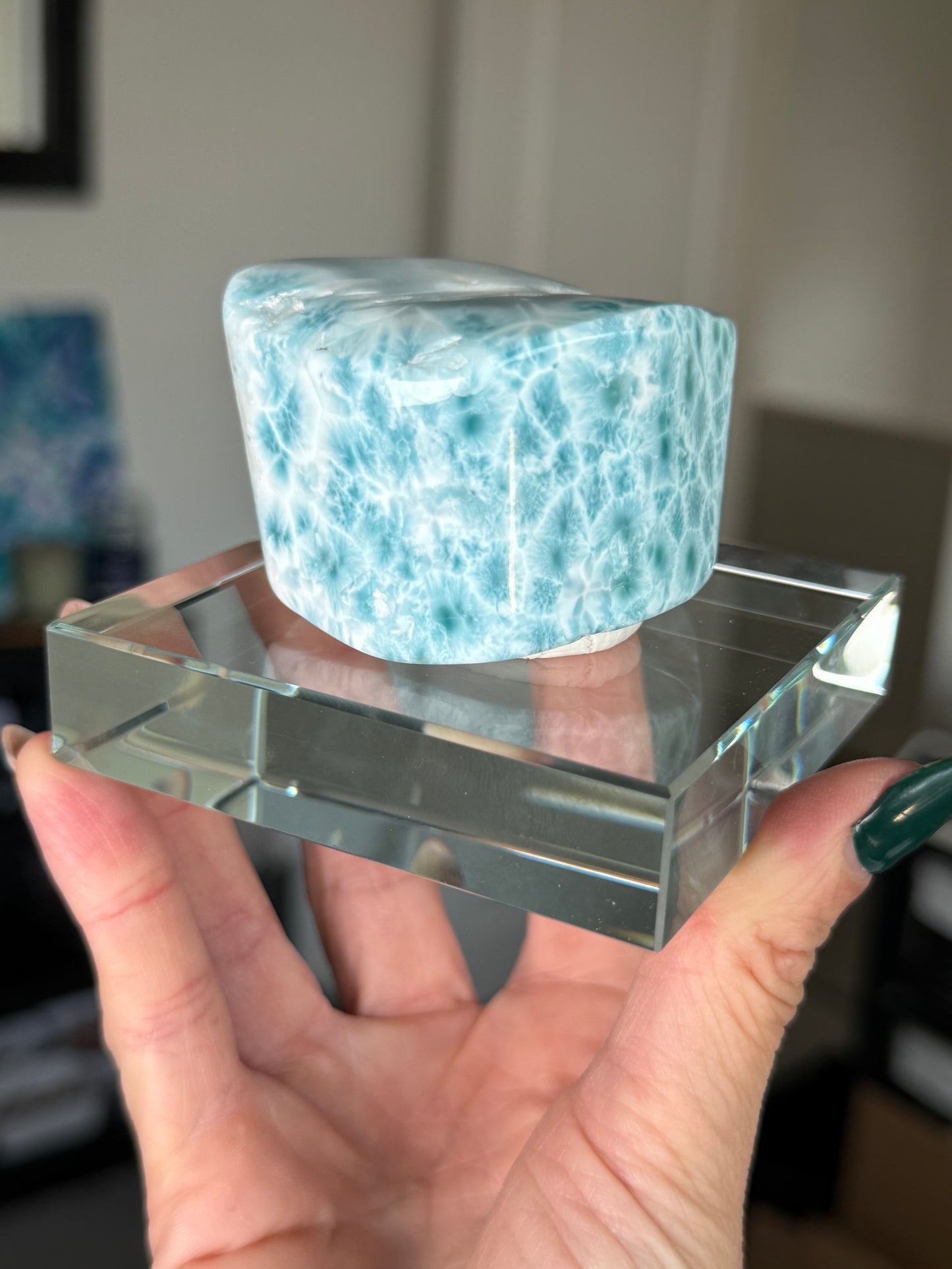 Larimar Core On Glass Stand