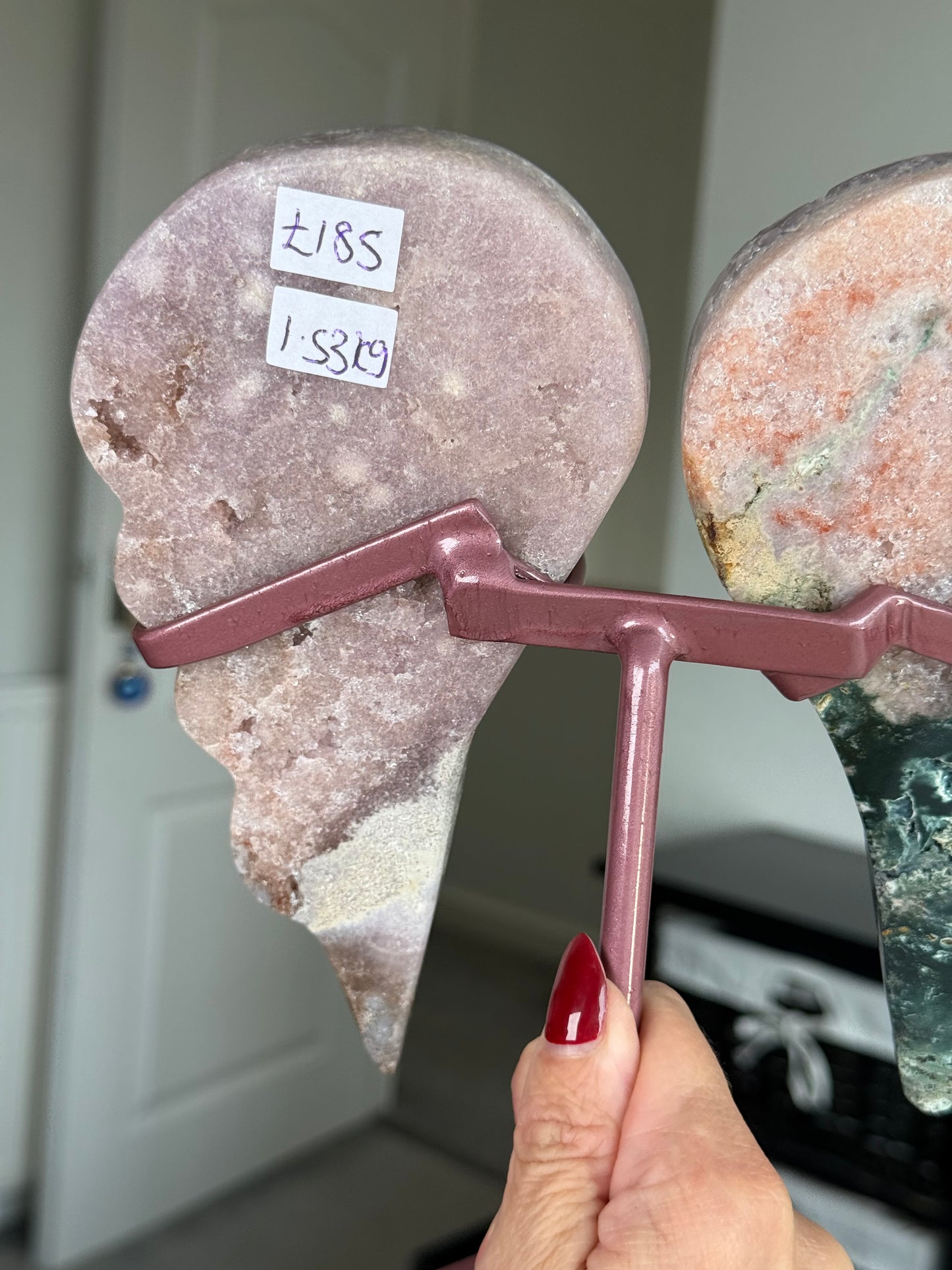 Pink Amethyst Wings On Rose Gold Stand