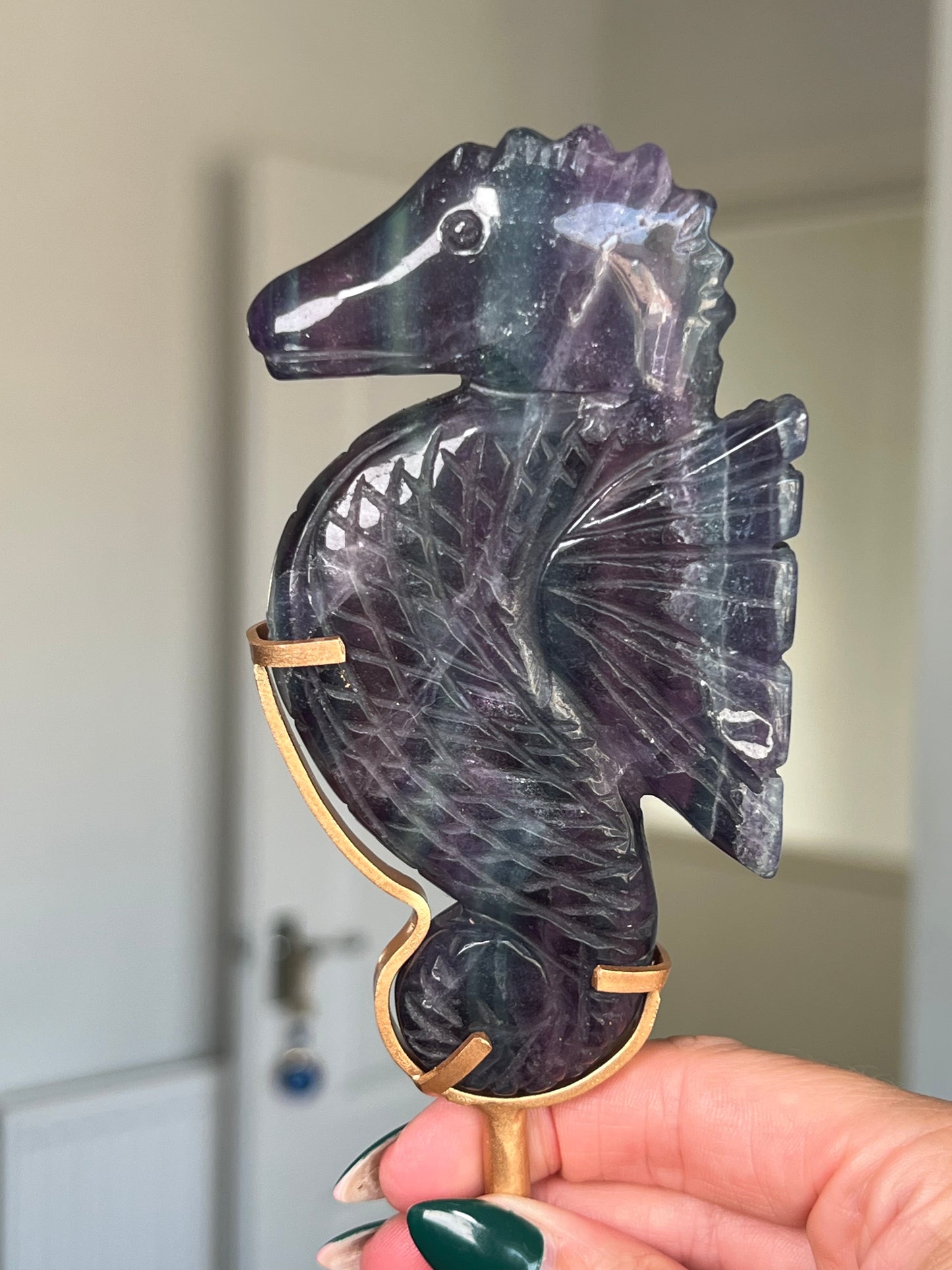 Fluorite Seahorse On Gold Stand