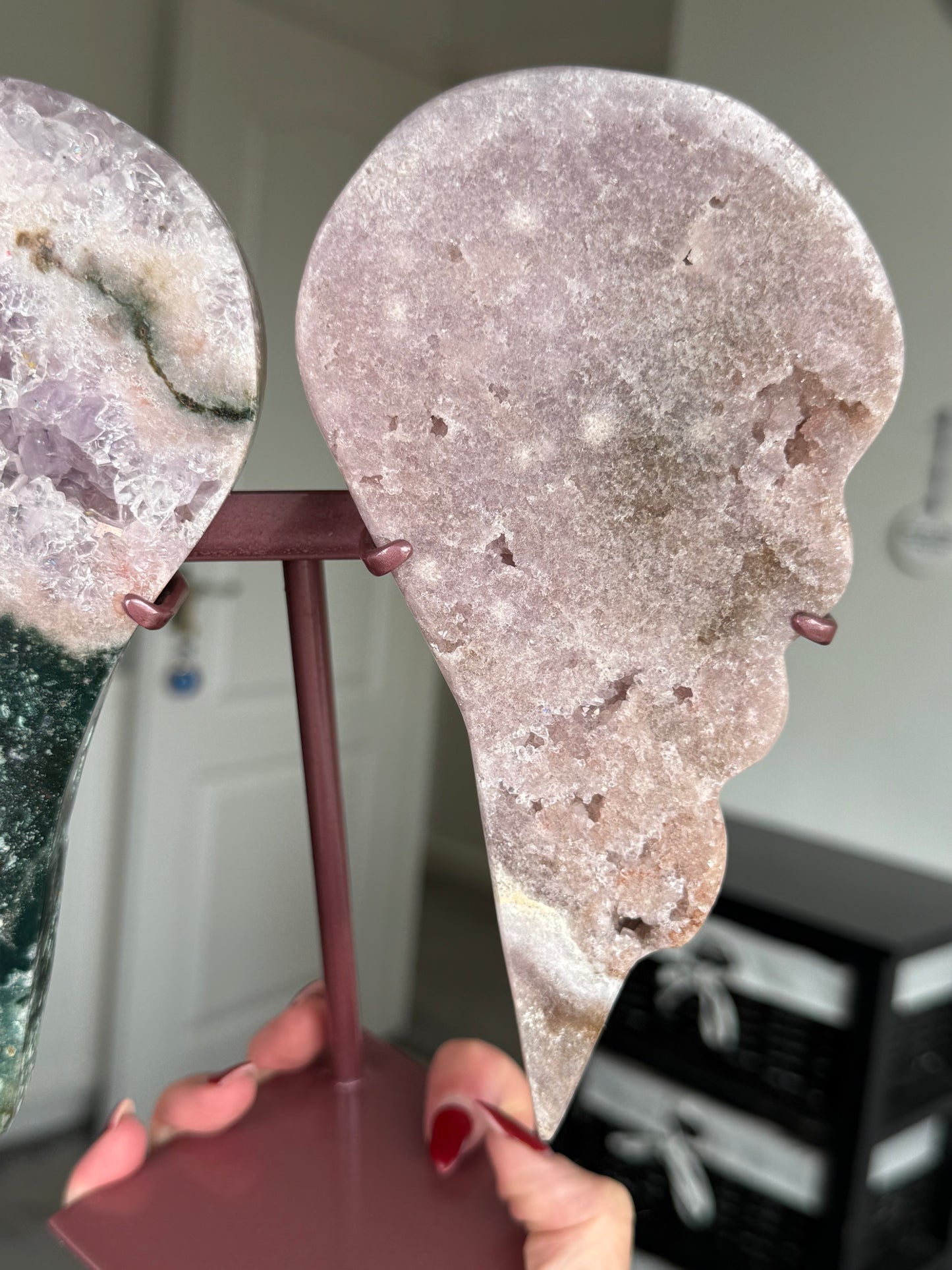 Pink Amethyst Wings On Rose Gold Stand