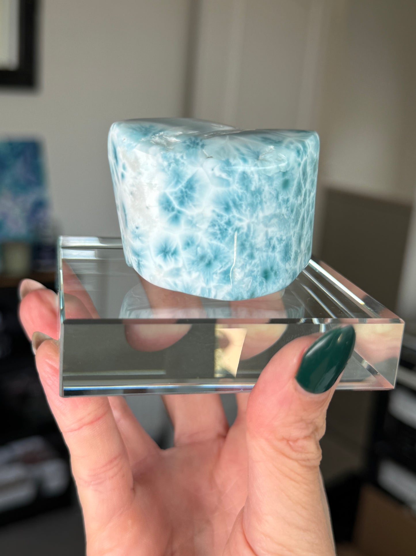 Larimar Core On Glass Stand