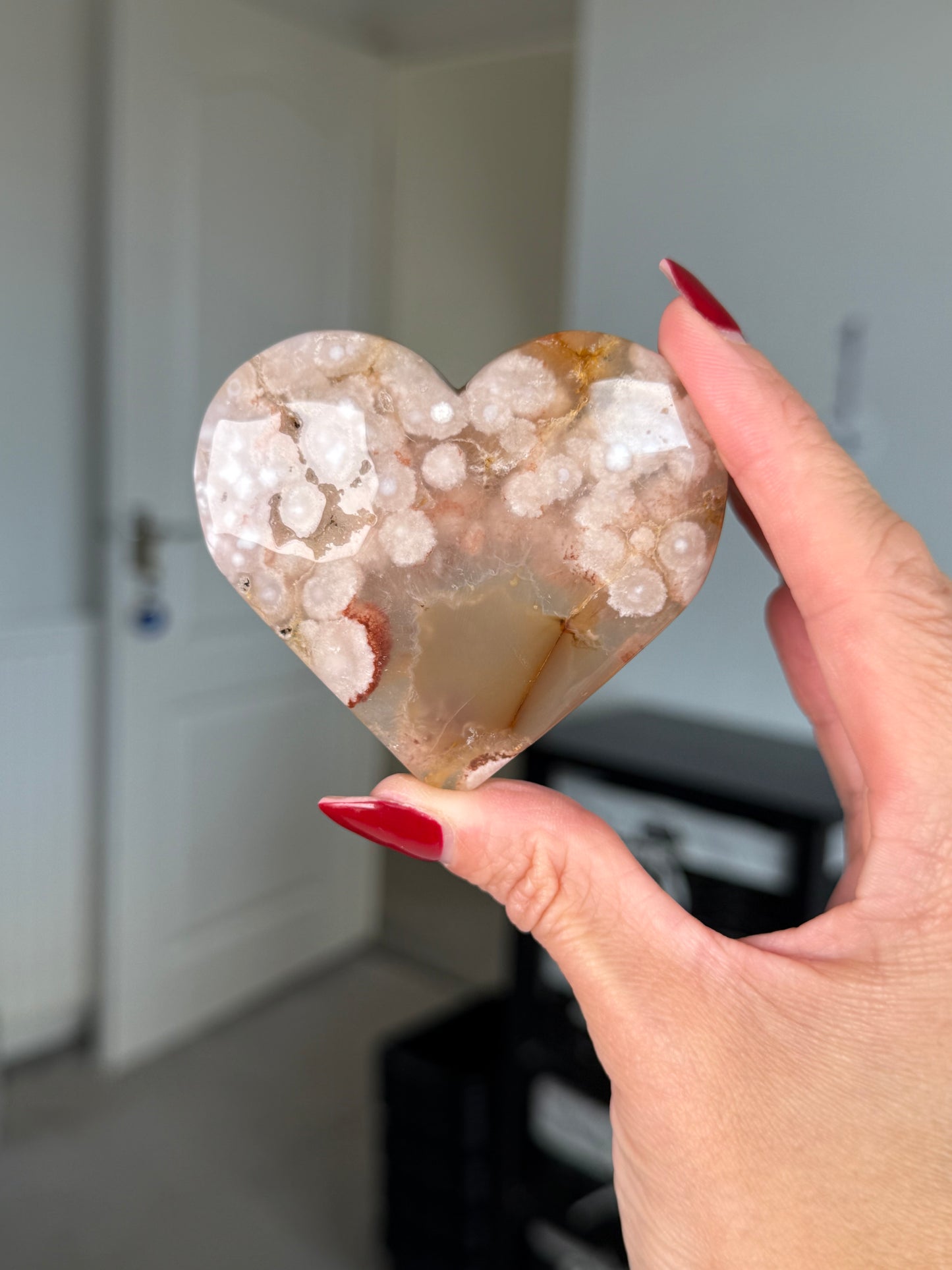 Flower Agate Heart With Stand