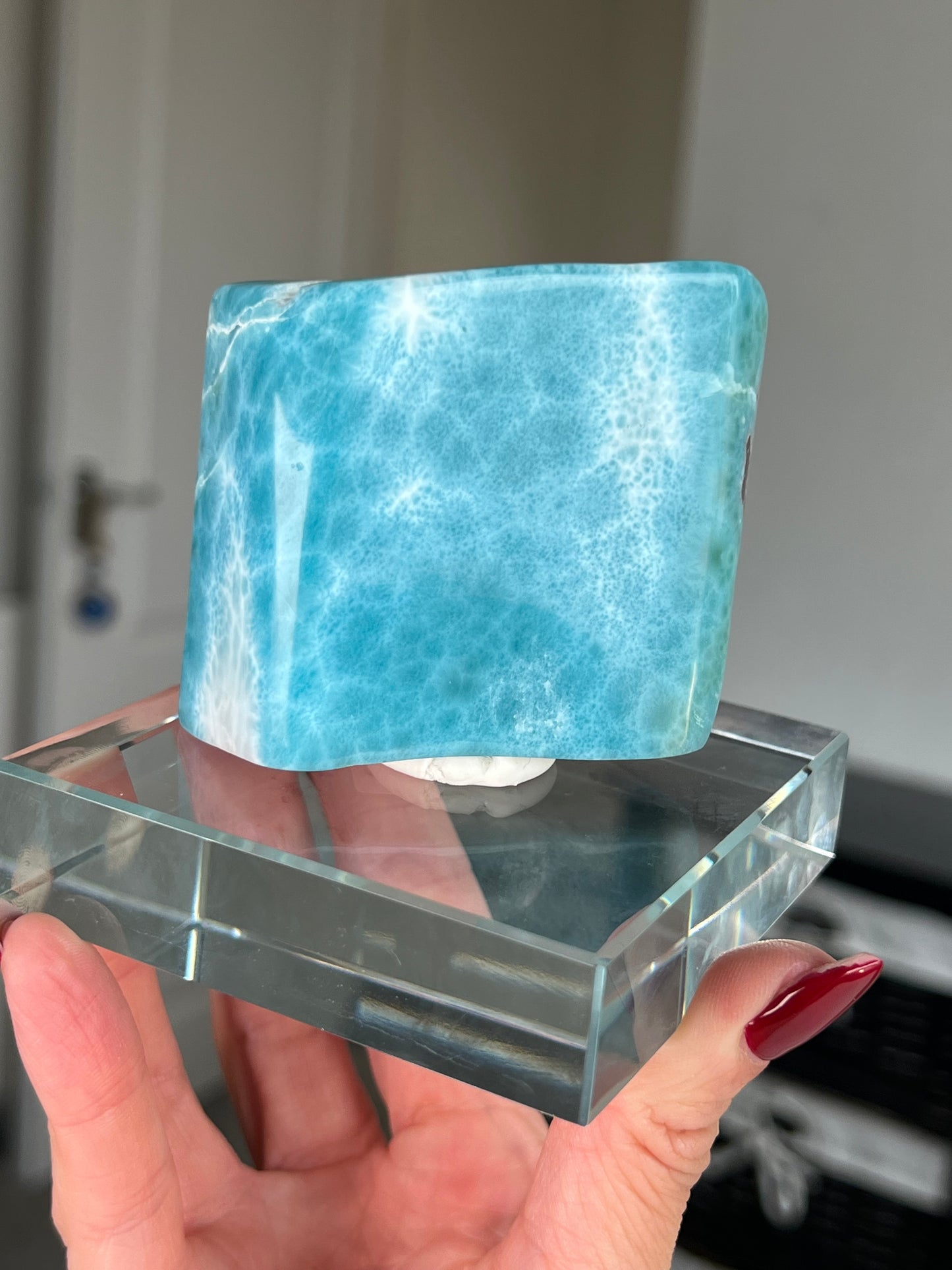 Larimar Core On Glass Stand