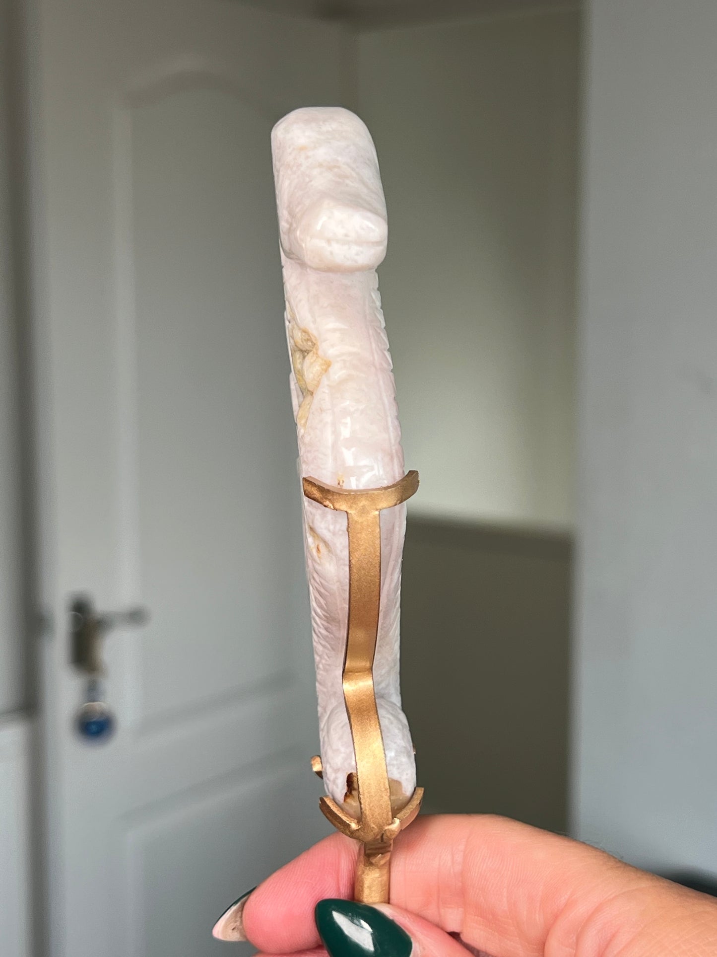 Pink Amethyst Seahorse On Gold Stand