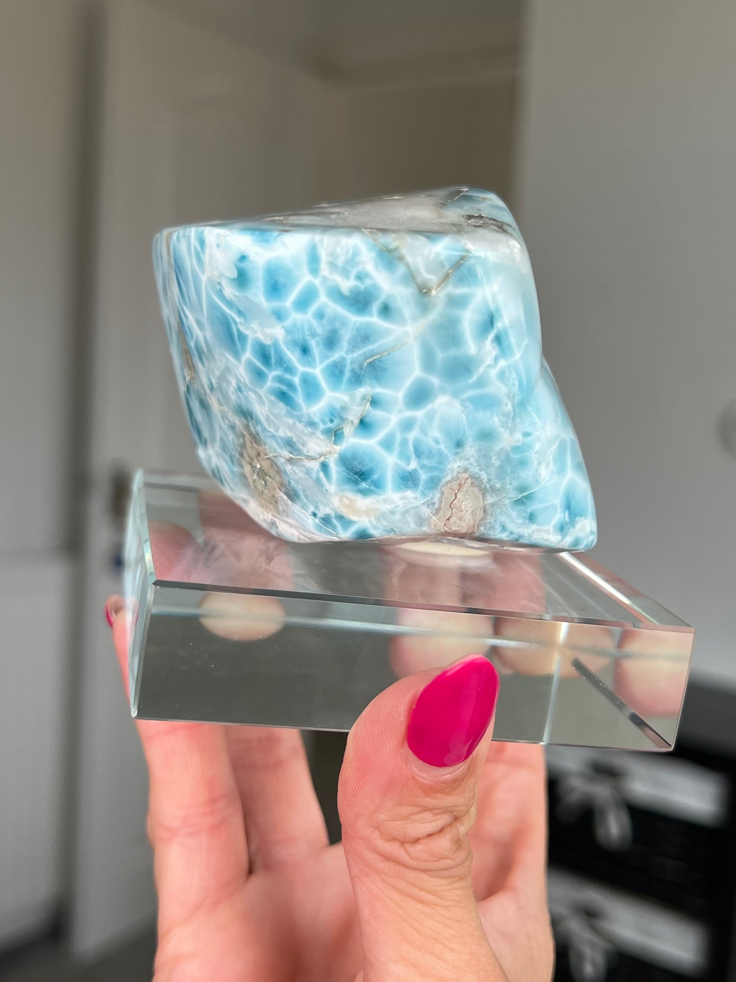 Larimar Core On Glass Stand
