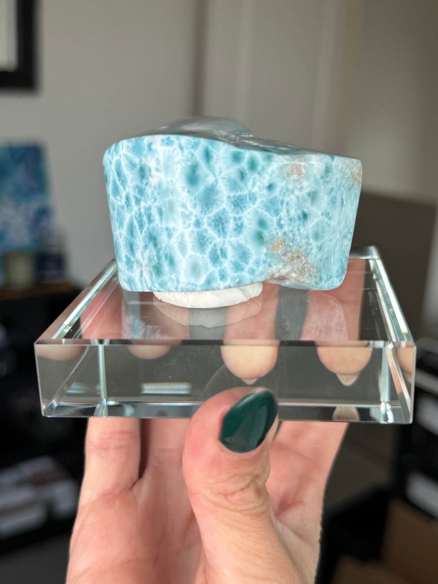 Larimar Core On Glass Stand