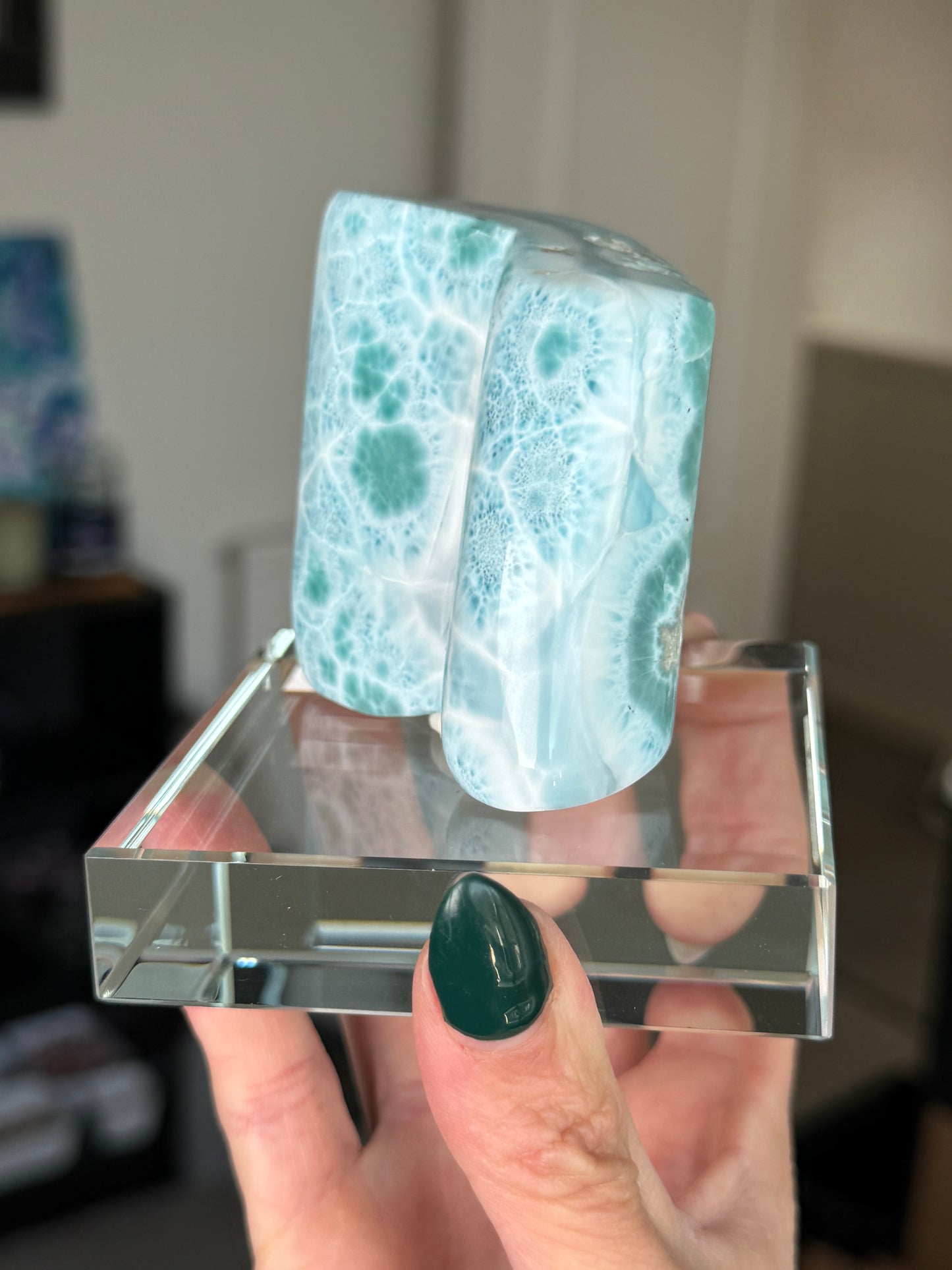 Larimar Core On Glass Stand