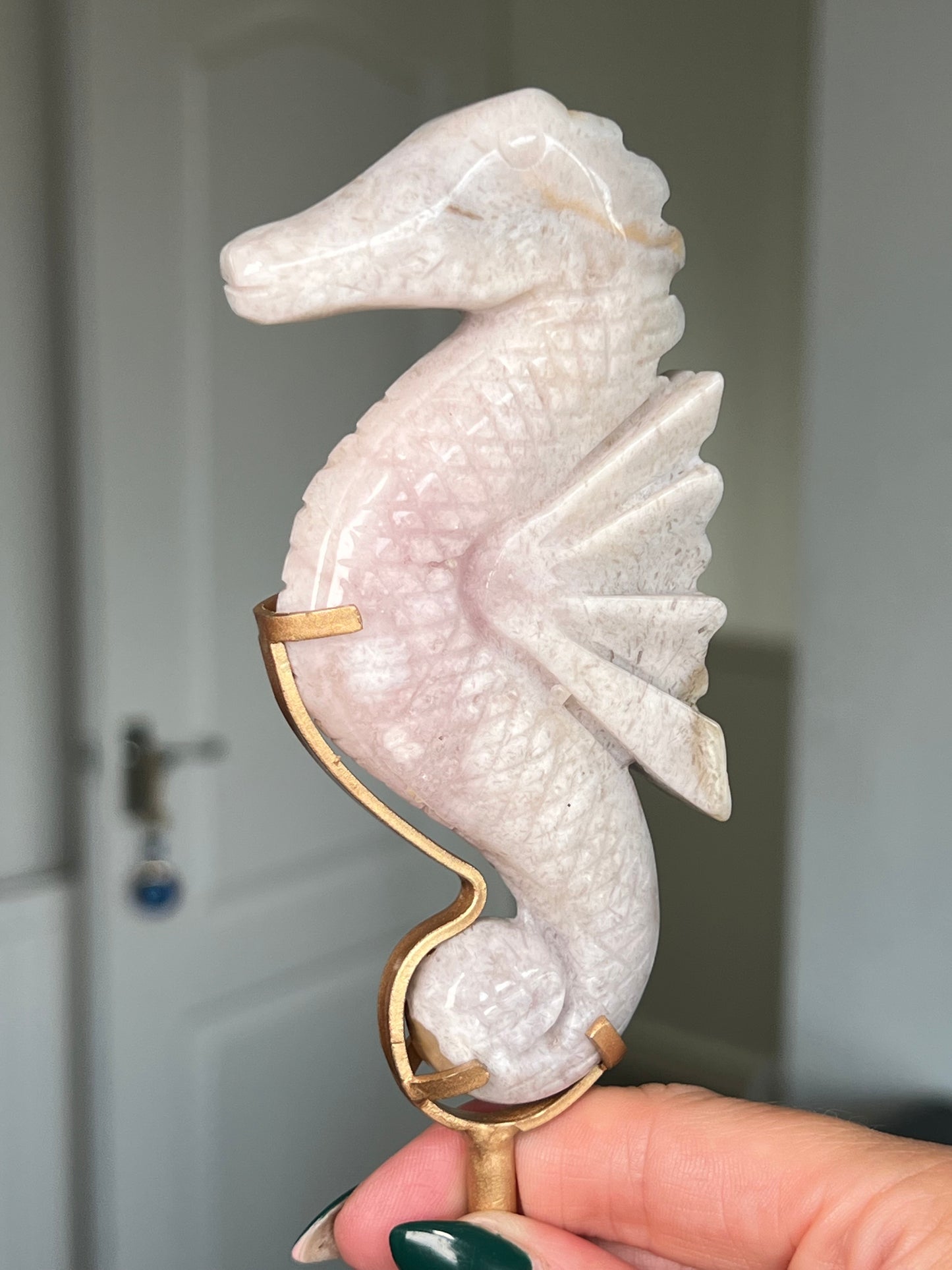 Pink Amethyst Seahorse On Gold Stand