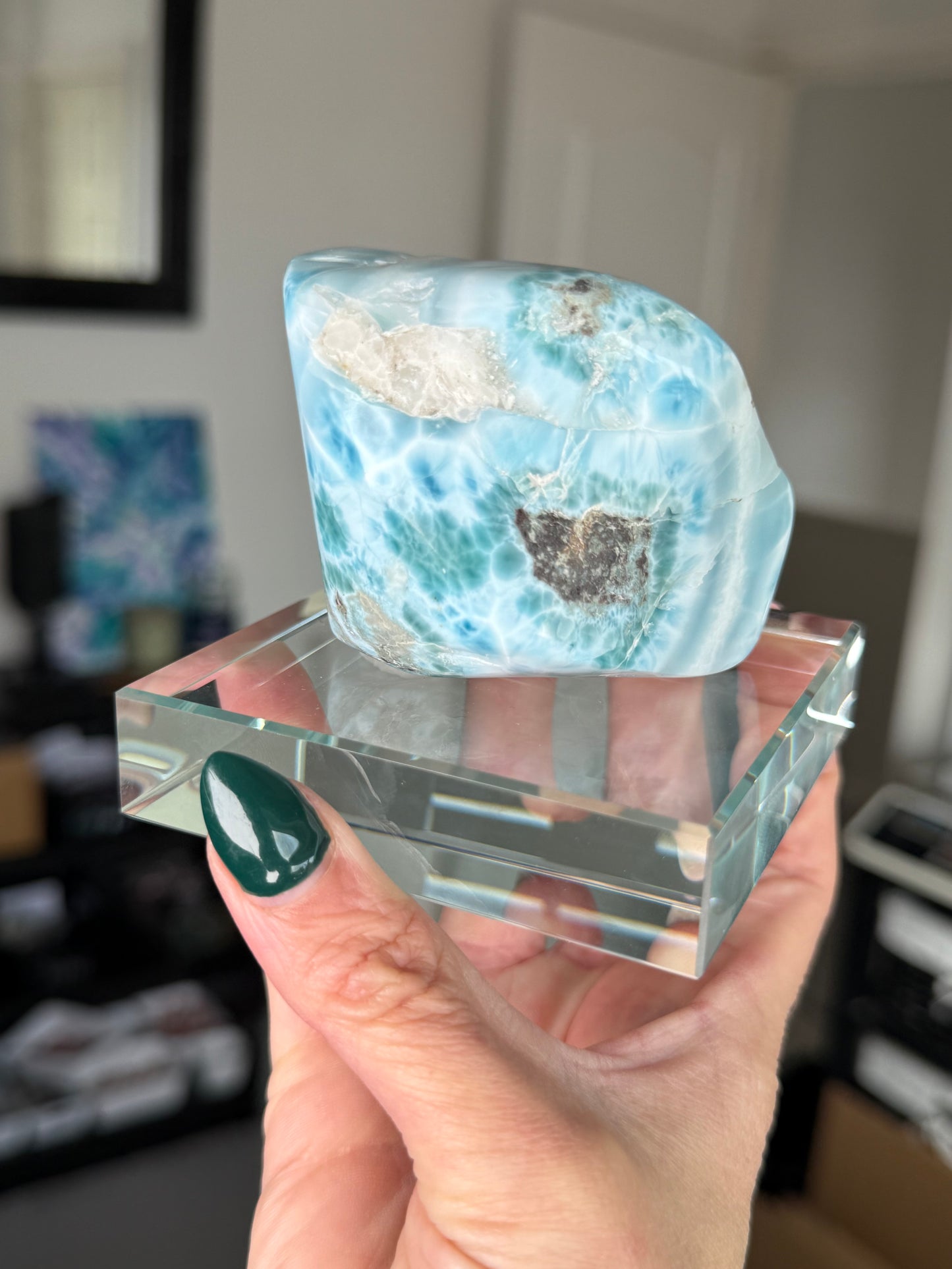 Larimar Core On Glass Stand