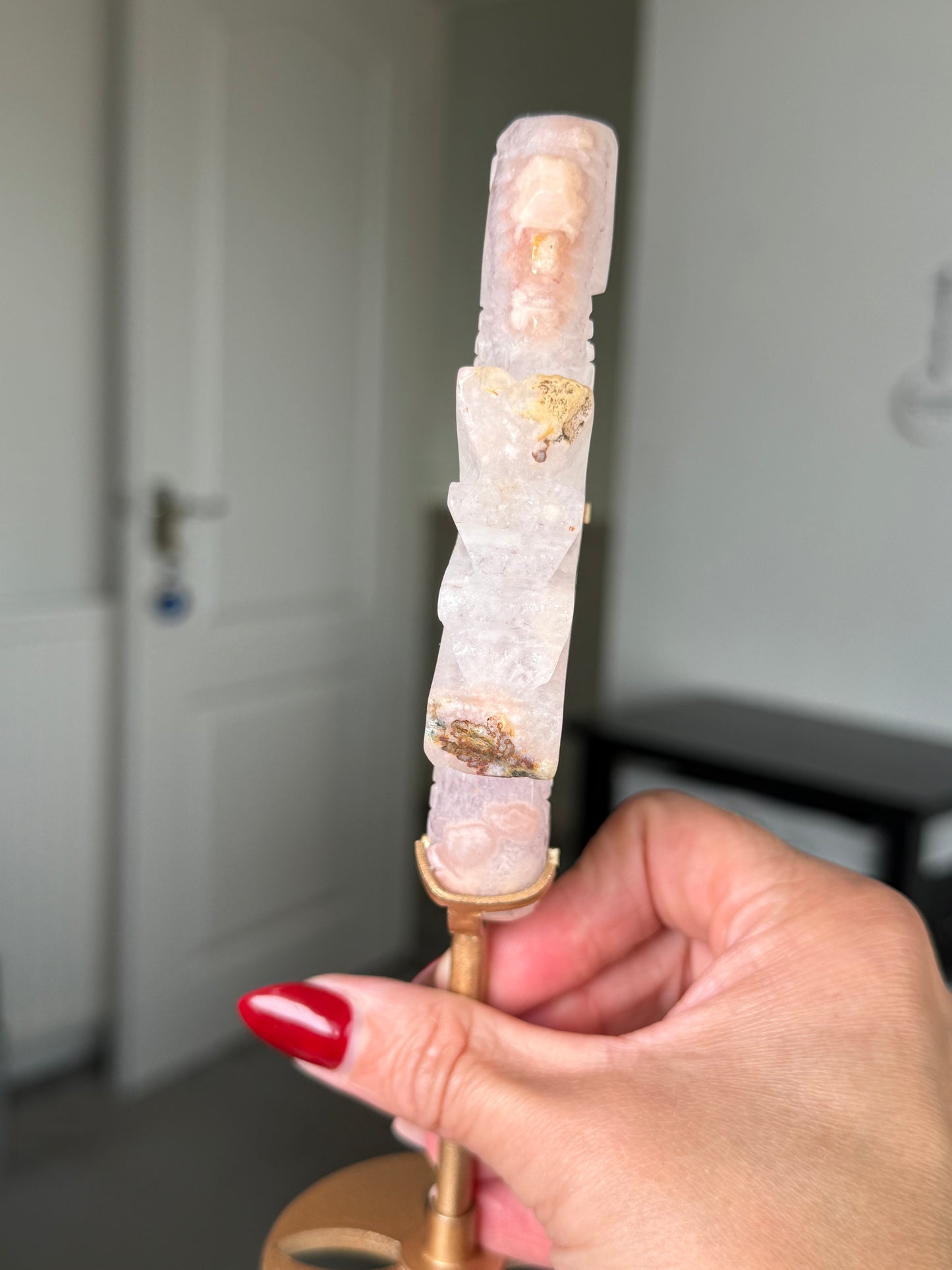 Flower Agate Seahorse On Gold Stand