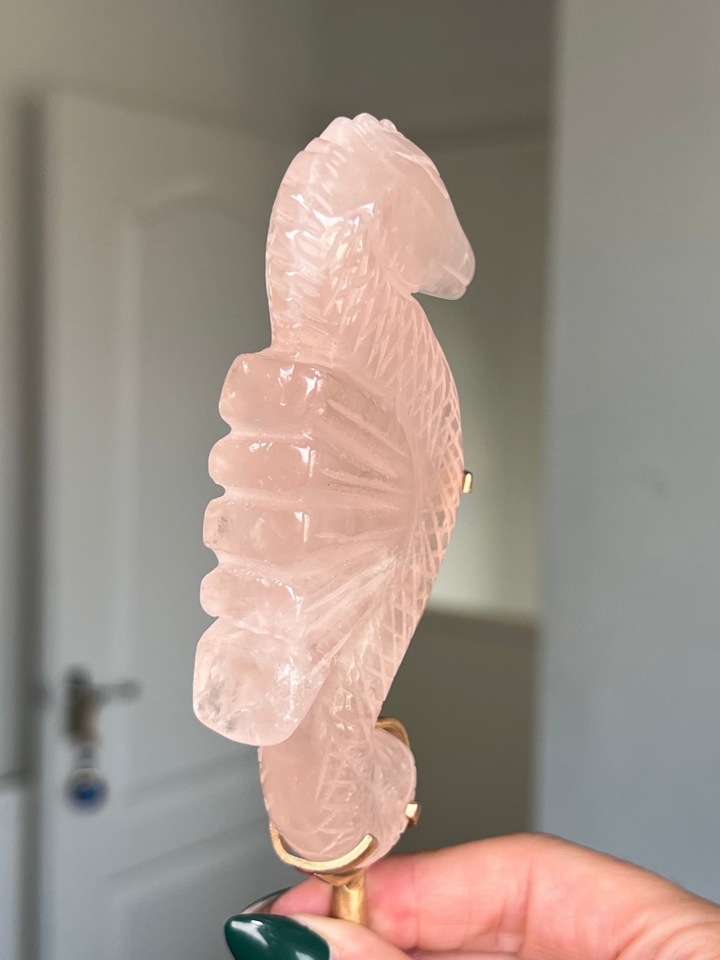 Rose Quartz Seahorse On Gold Stand