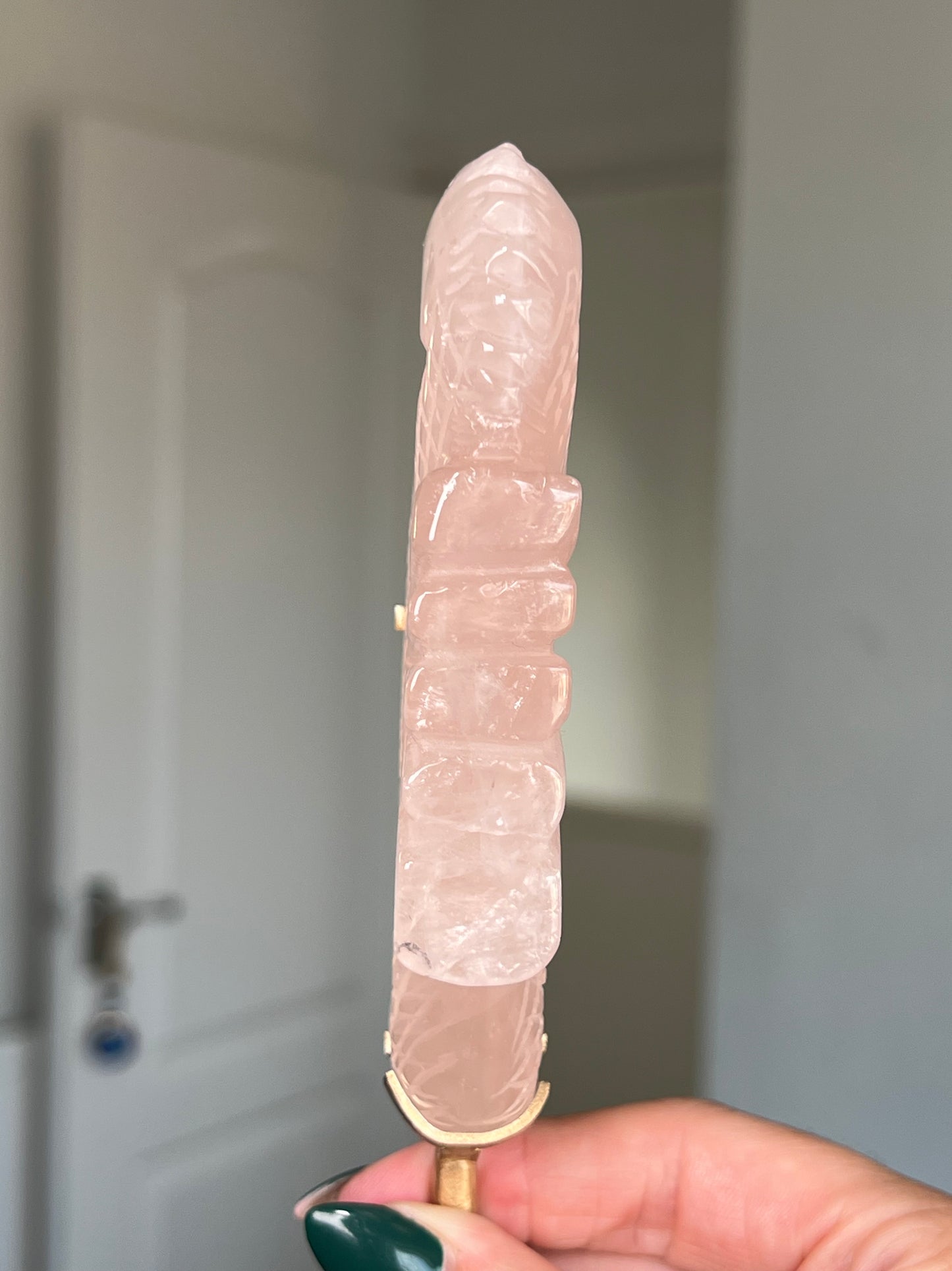 Rose Quartz Seahorse On Gold Stand