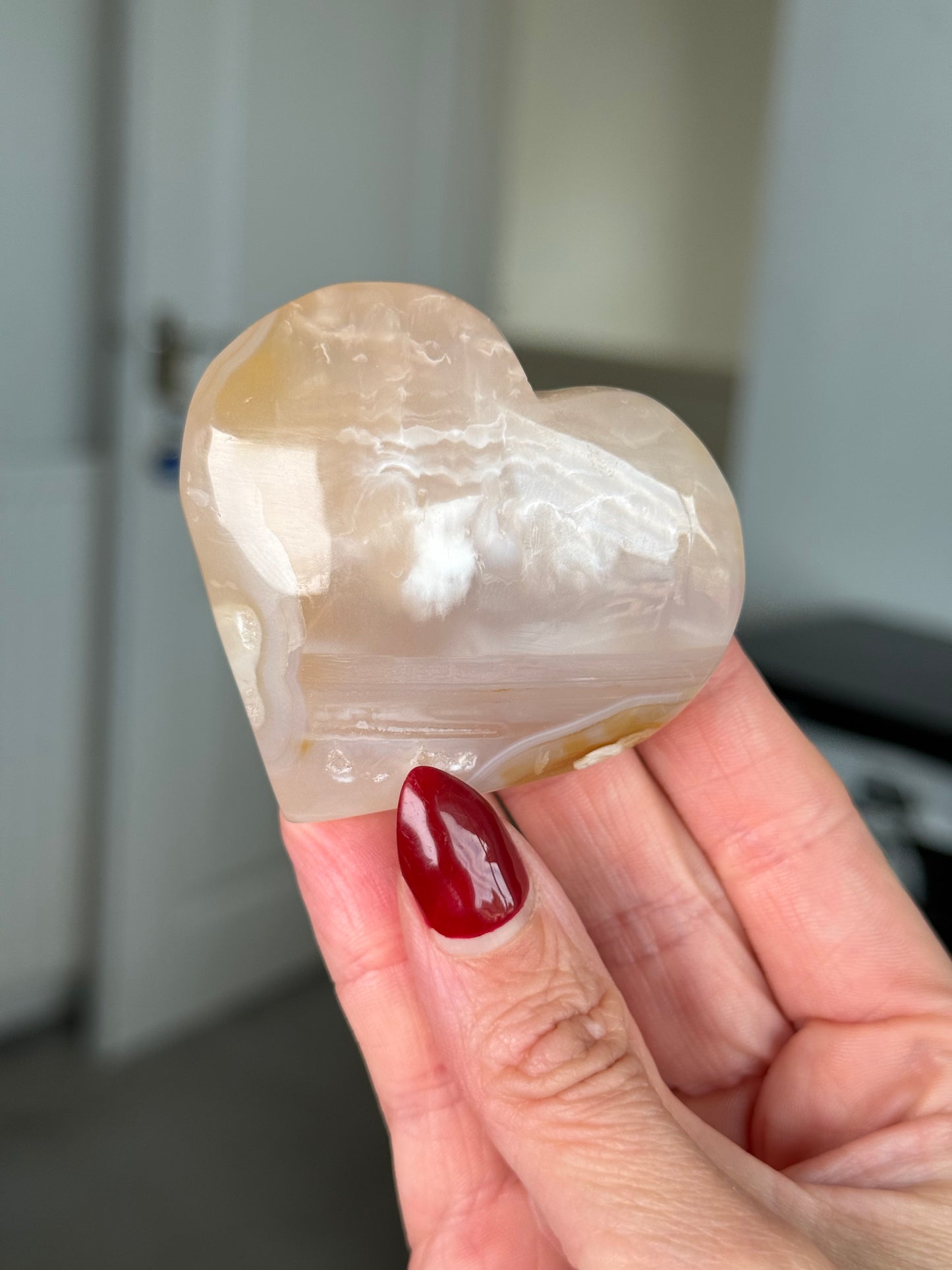 Flower Agate Heart With Stand