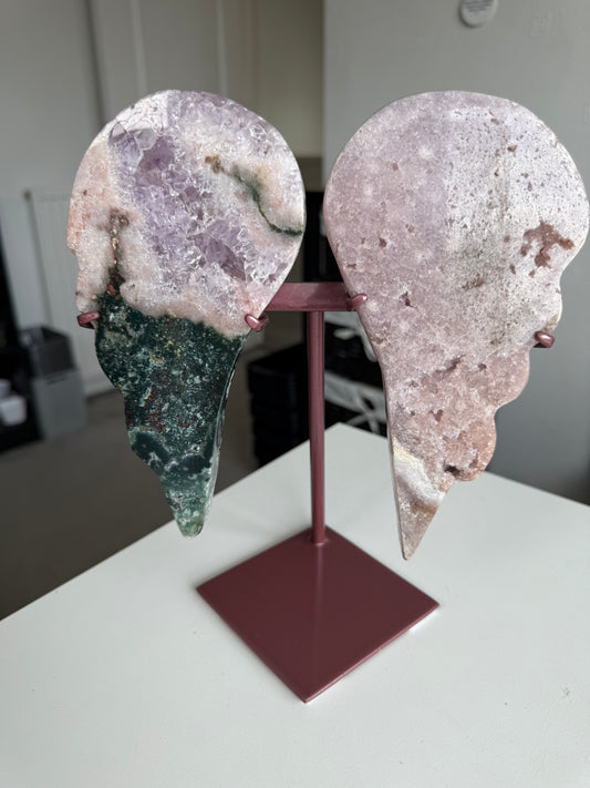 Pink Amethyst Wings On Rose Gold Stand