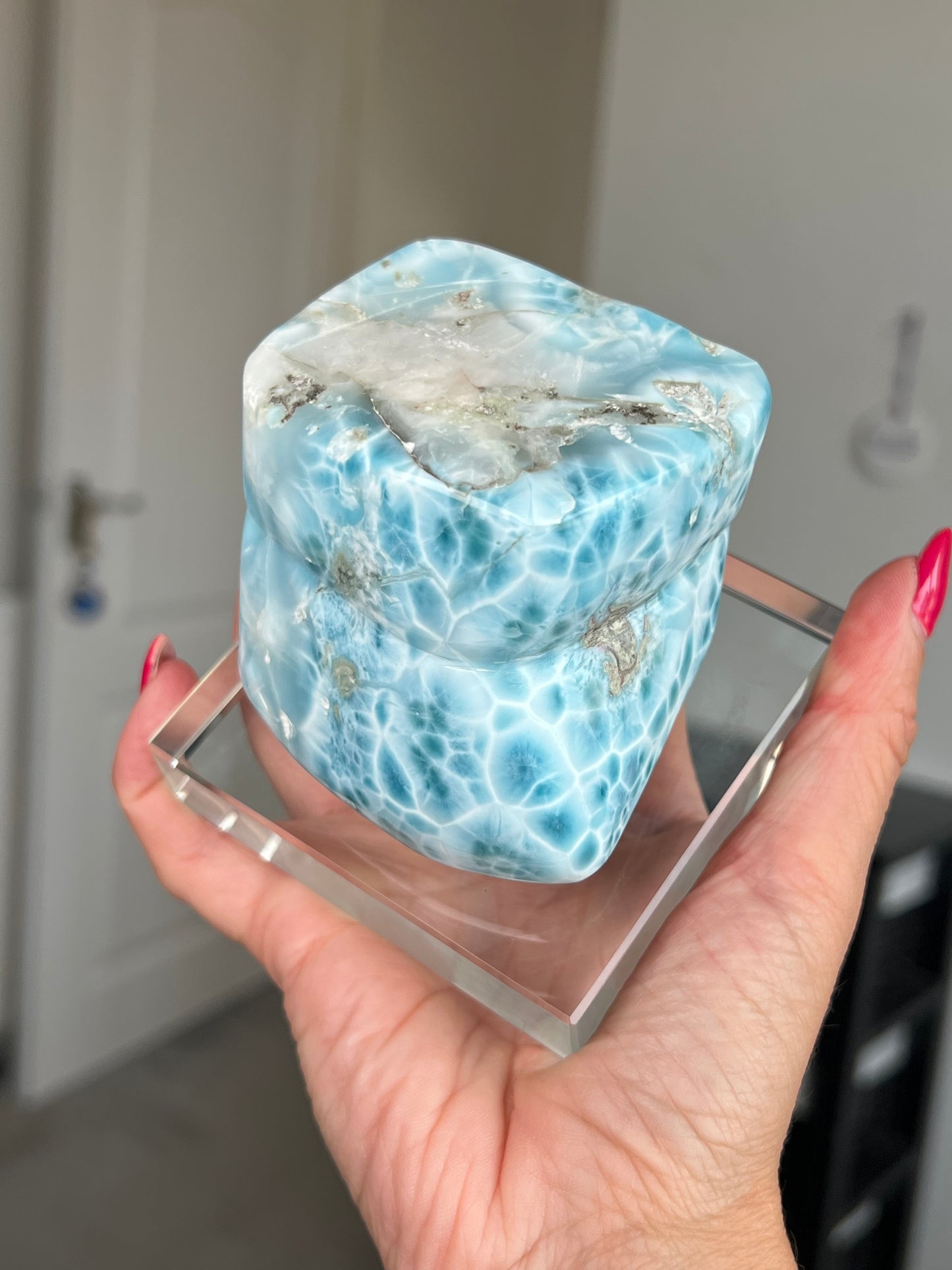 Larimar Core On Glass Stand