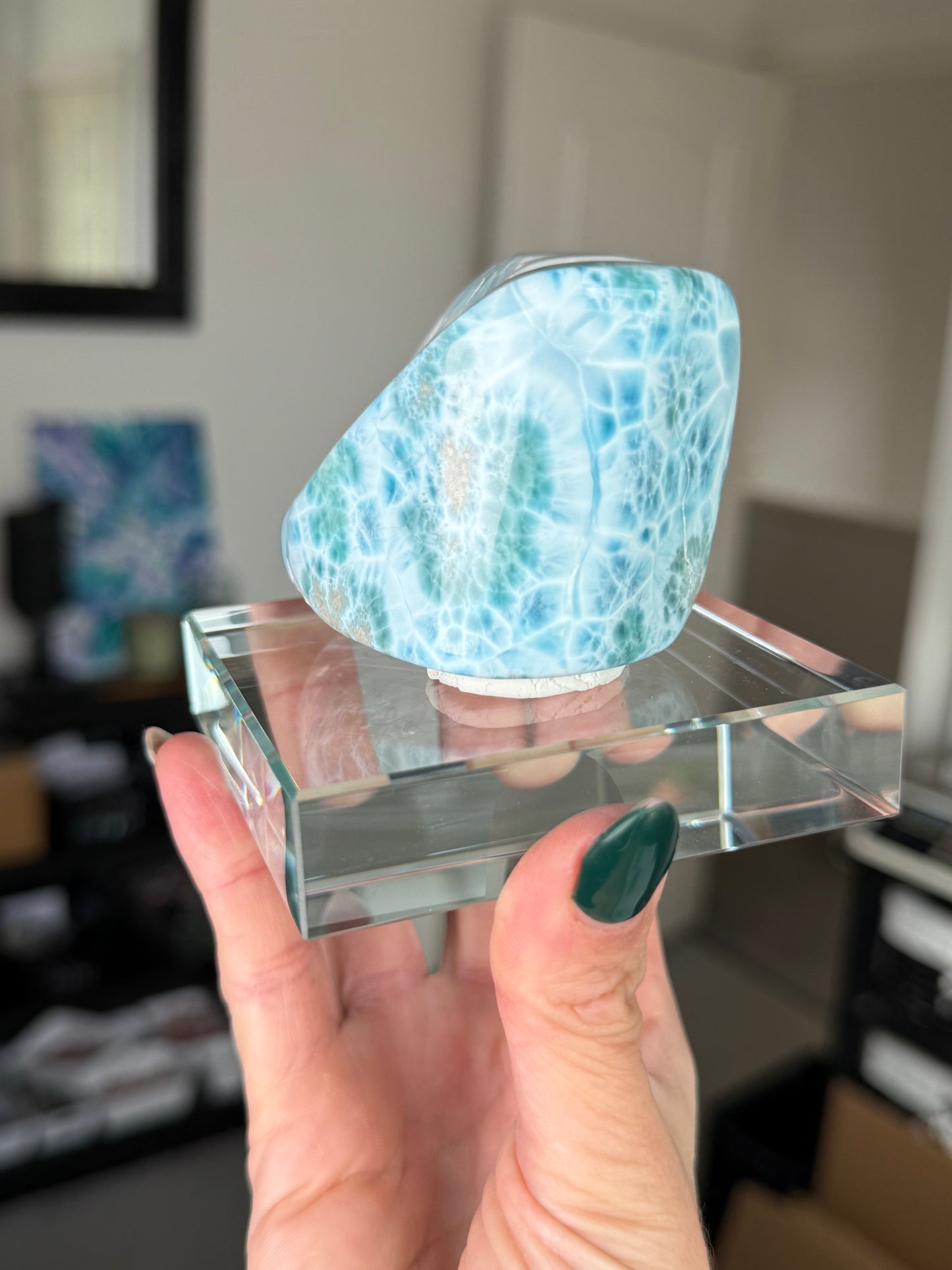 Larimar Core On Glass Stand