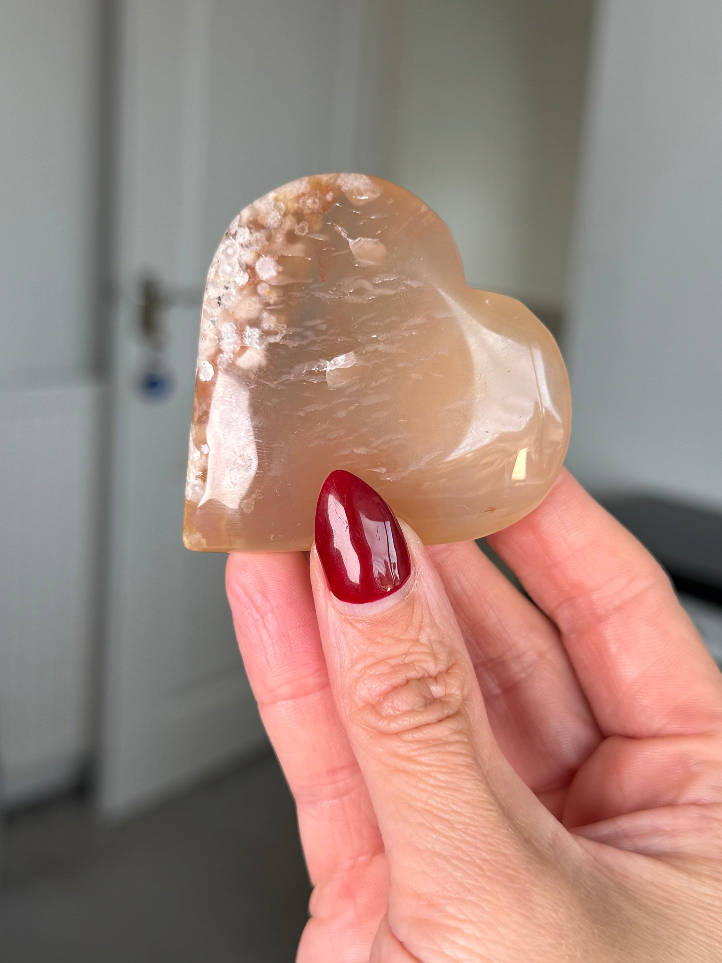 Flower Agate Heart With Stand