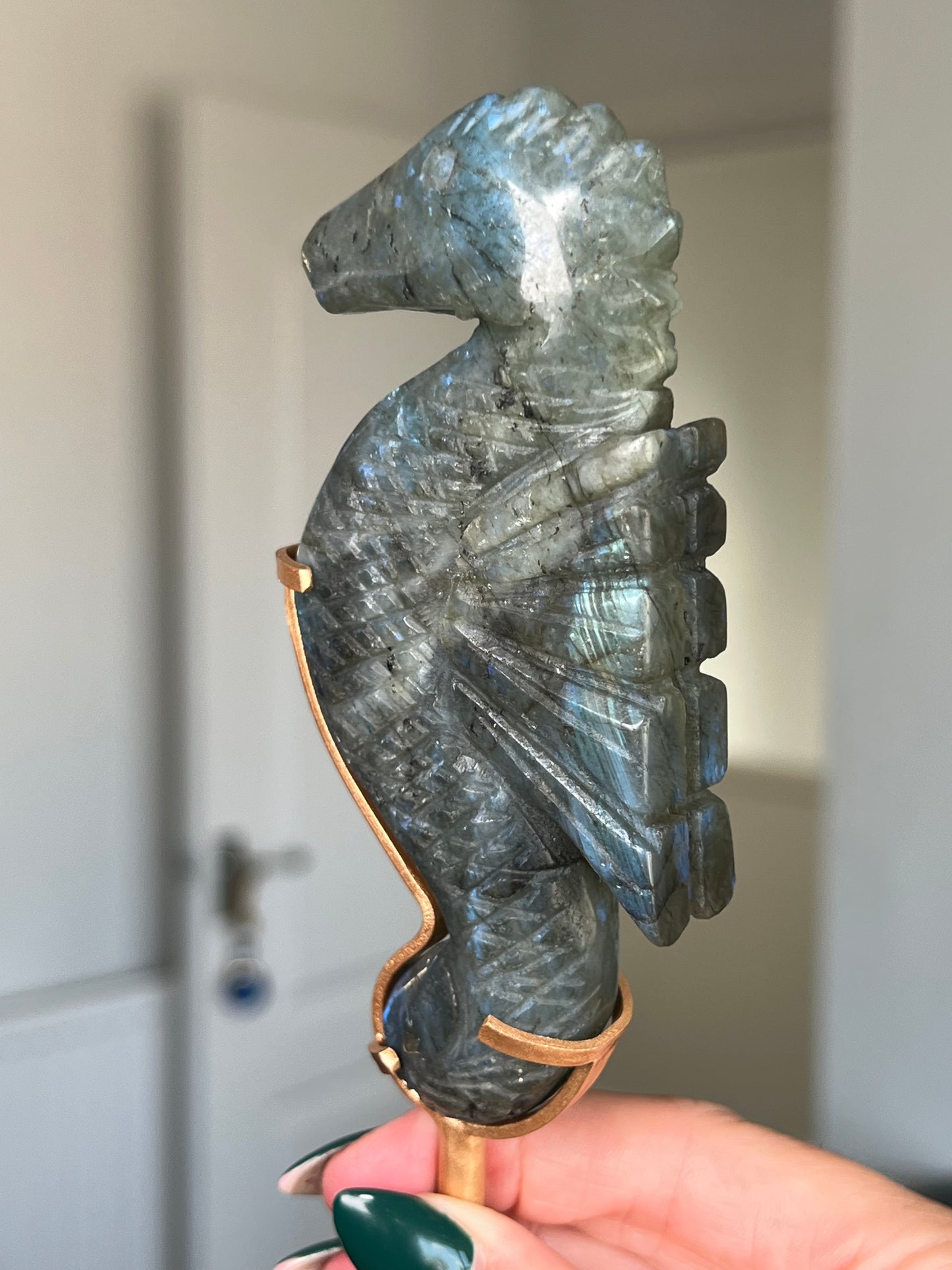 Labradorite Seahorse On Gold Stand