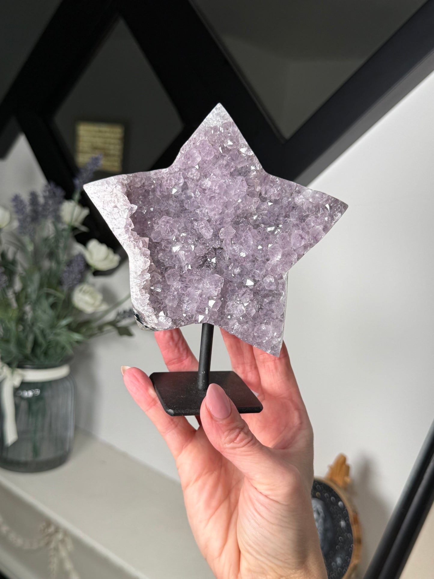 Amethyst Star On Black Stand