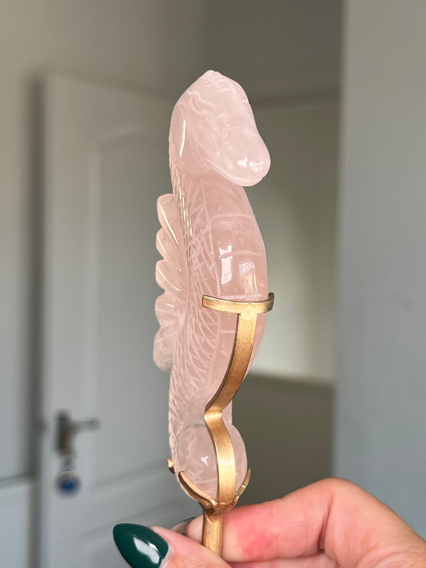 Rose Quartz Seahorse On Gold Stand