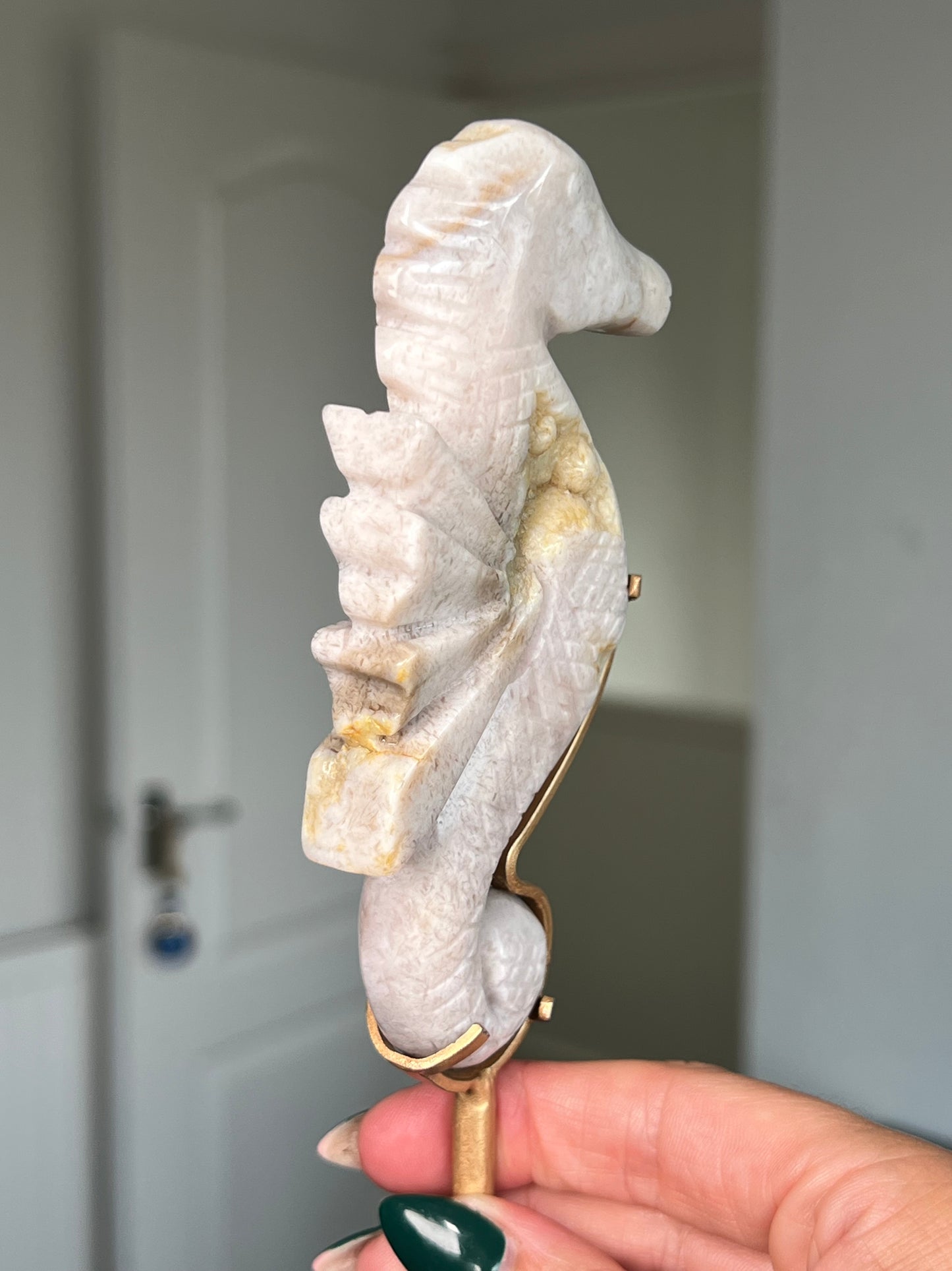Pink Amethyst Seahorse On Gold Stand
