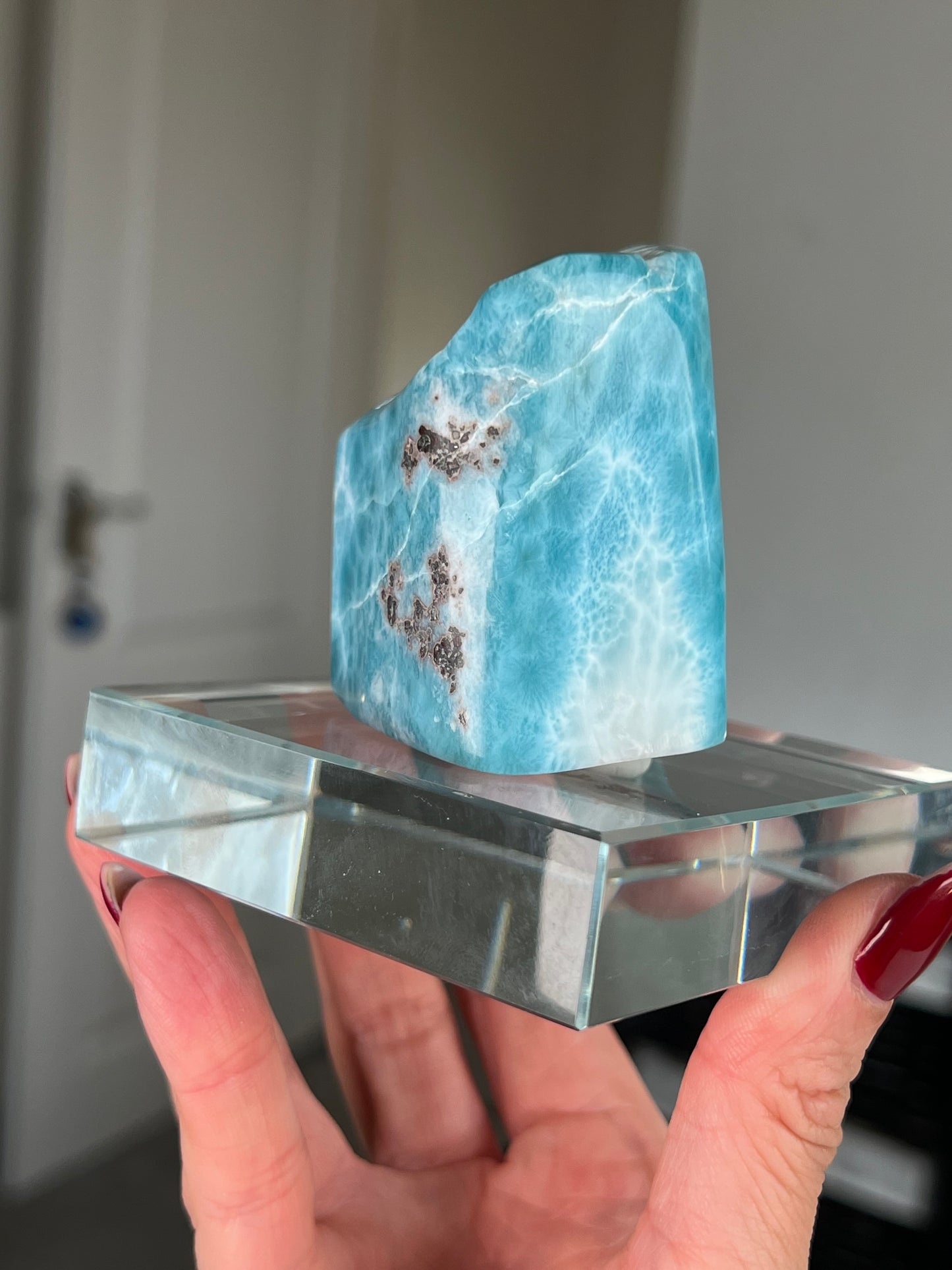 Larimar Core On Glass Stand