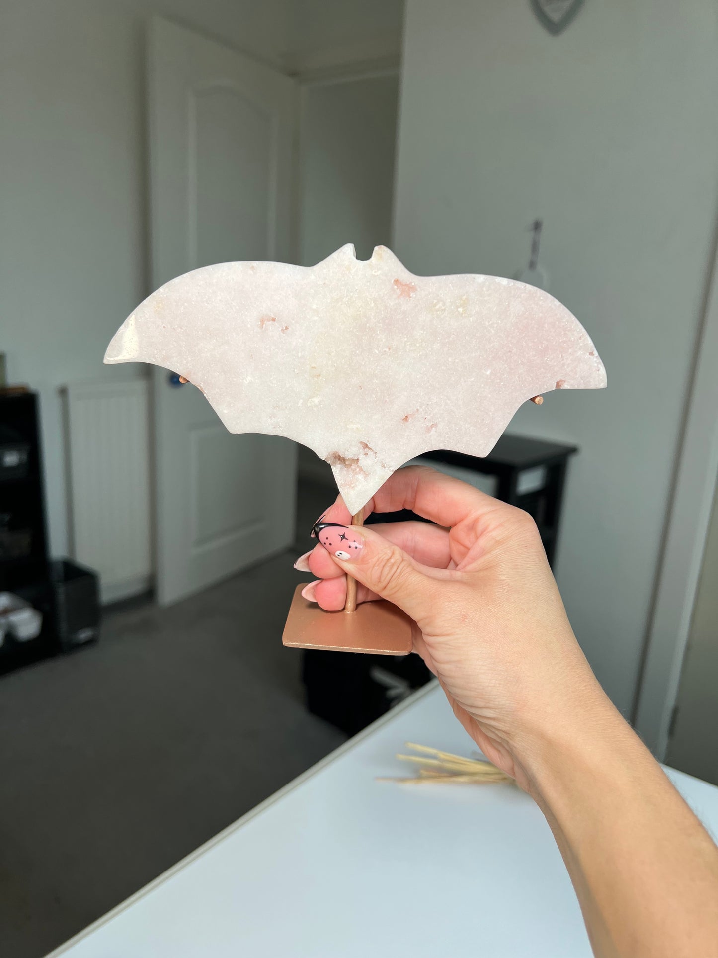 Pink Amethyst Bat On Custom Stand