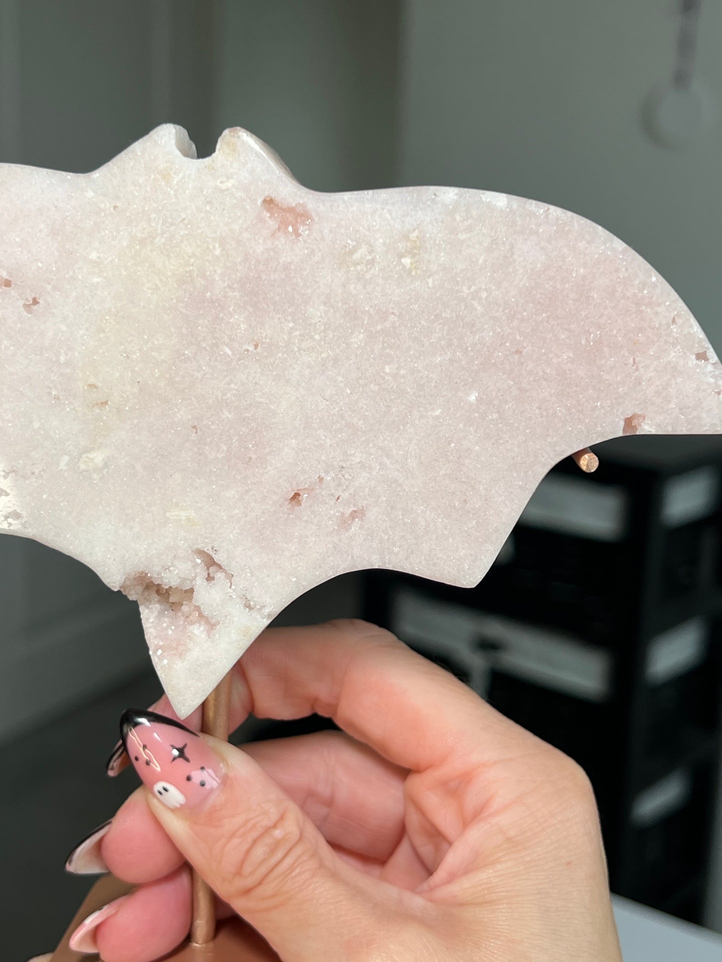 Pink Amethyst Bat On Custom Stand