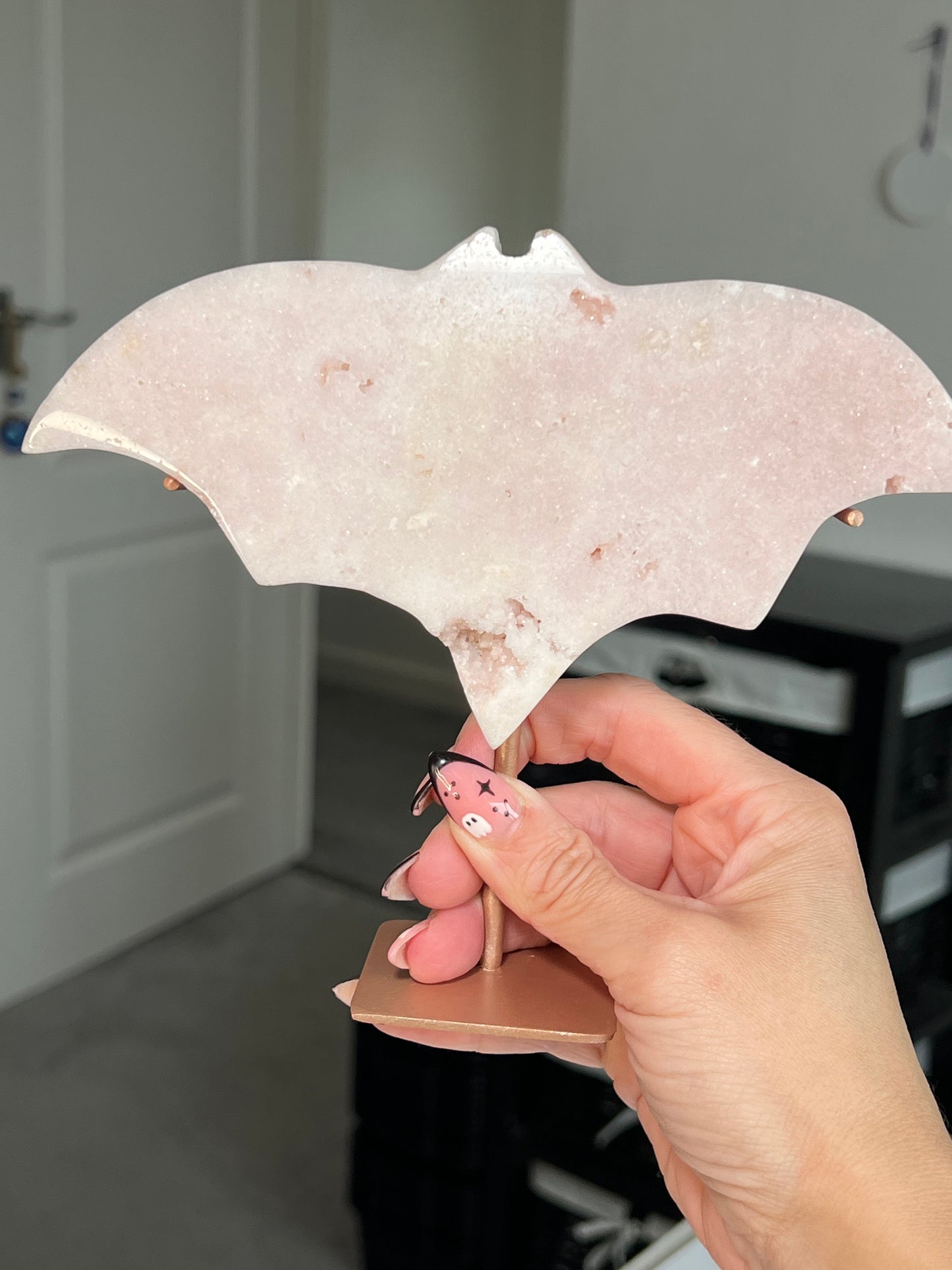 Pink Amethyst Bat On Custom Stand