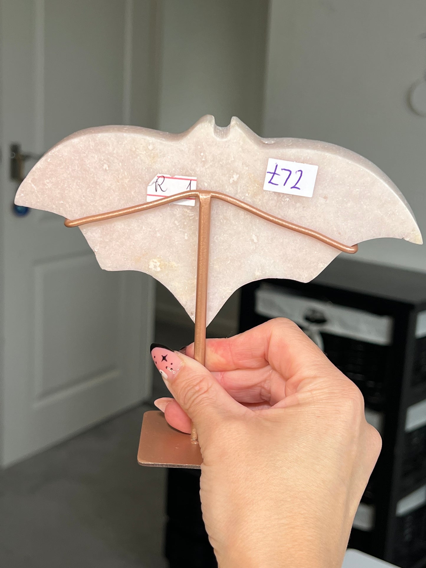 Pink Amethyst Bat On Custom Stand